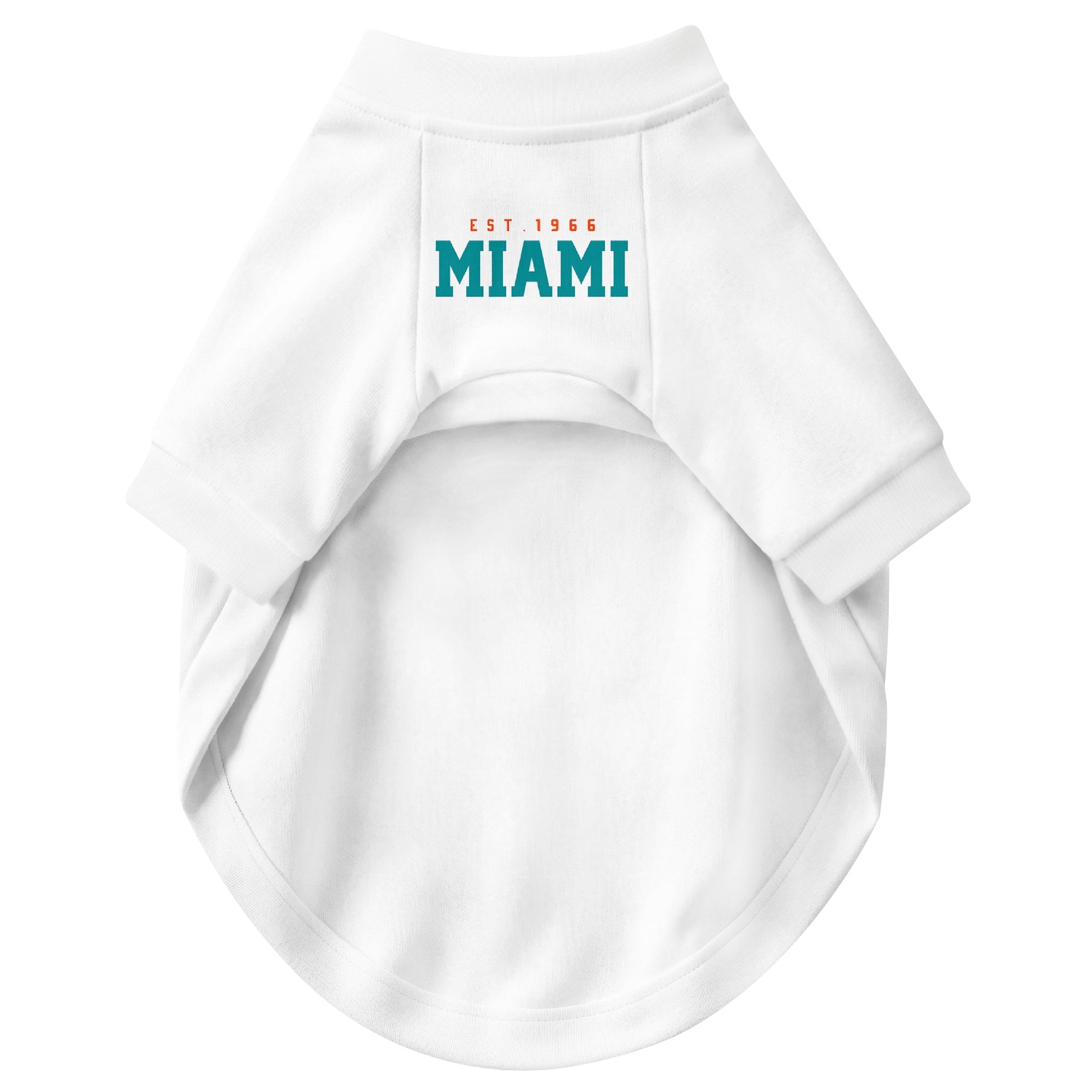Front view of custom dog jersey in white personalized with name and number