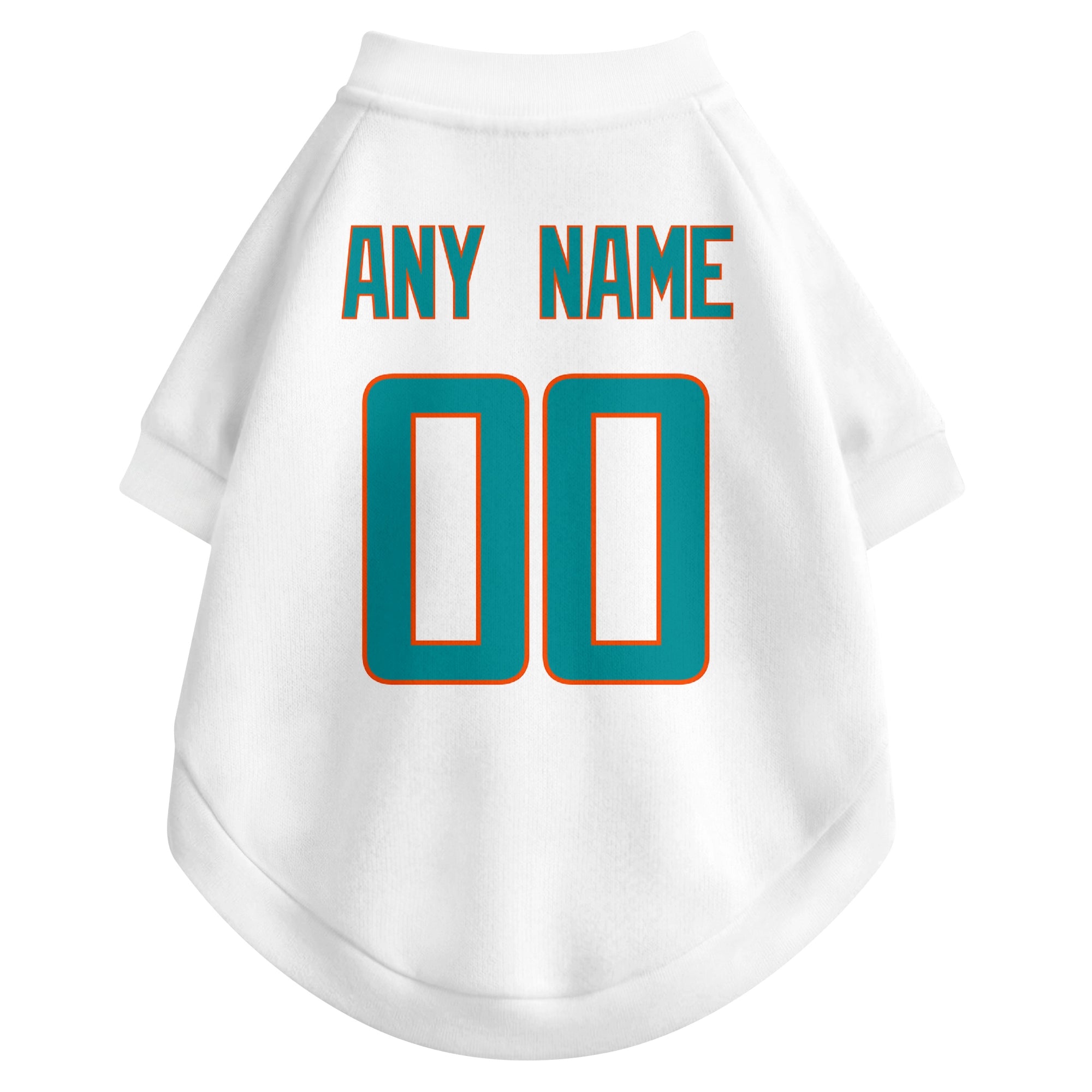 Back view of custom dog jersey in white showing name and number customization