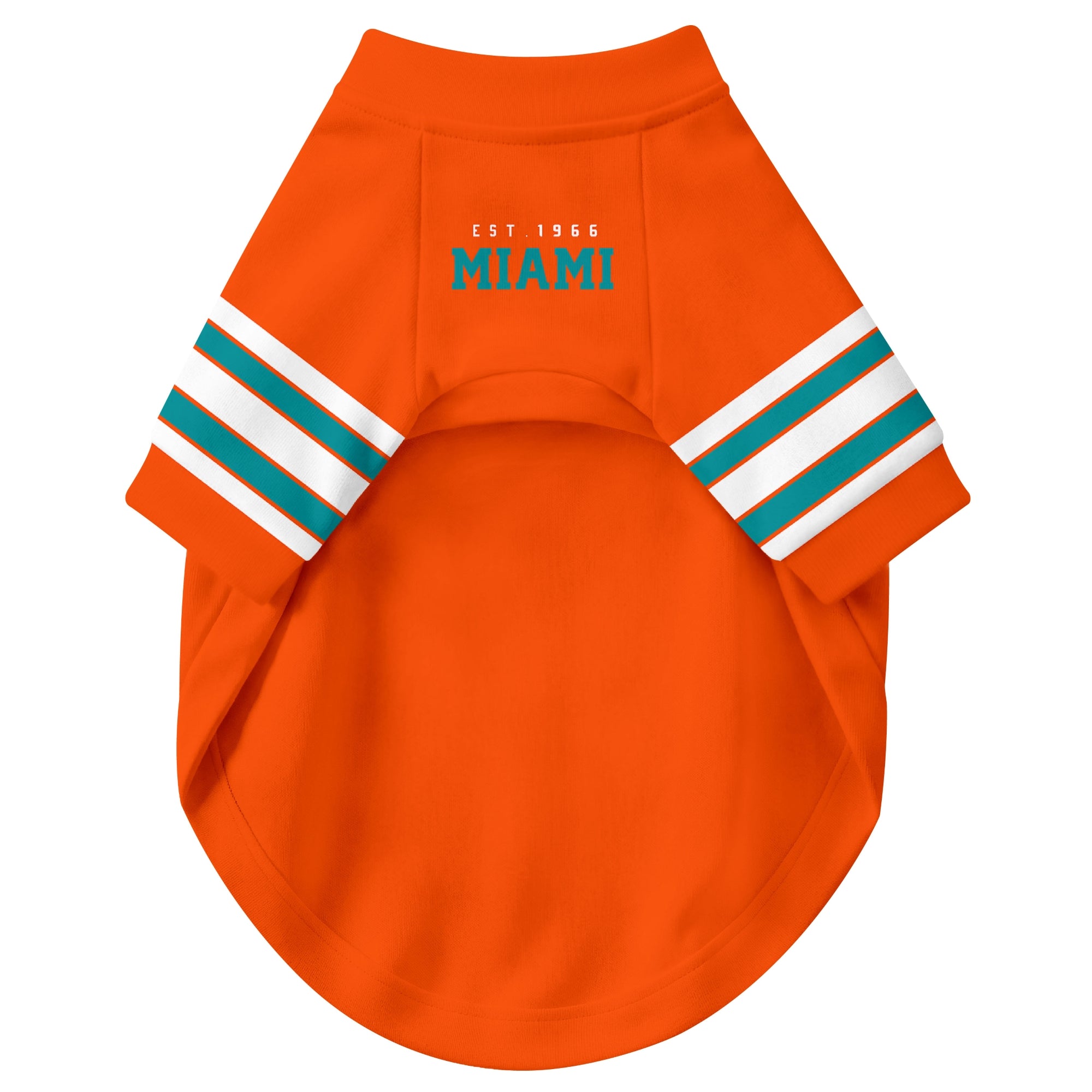 Front view of custom dog jersey in orange personalized with name and number