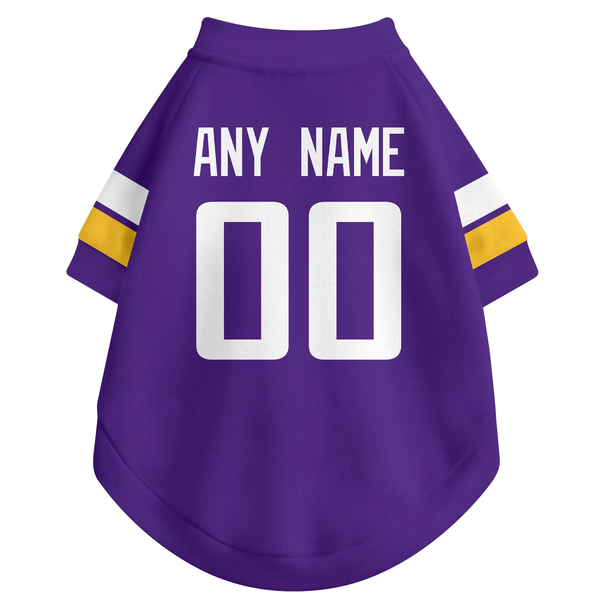 Back view of custom dog jersey in purple showing name and number customization