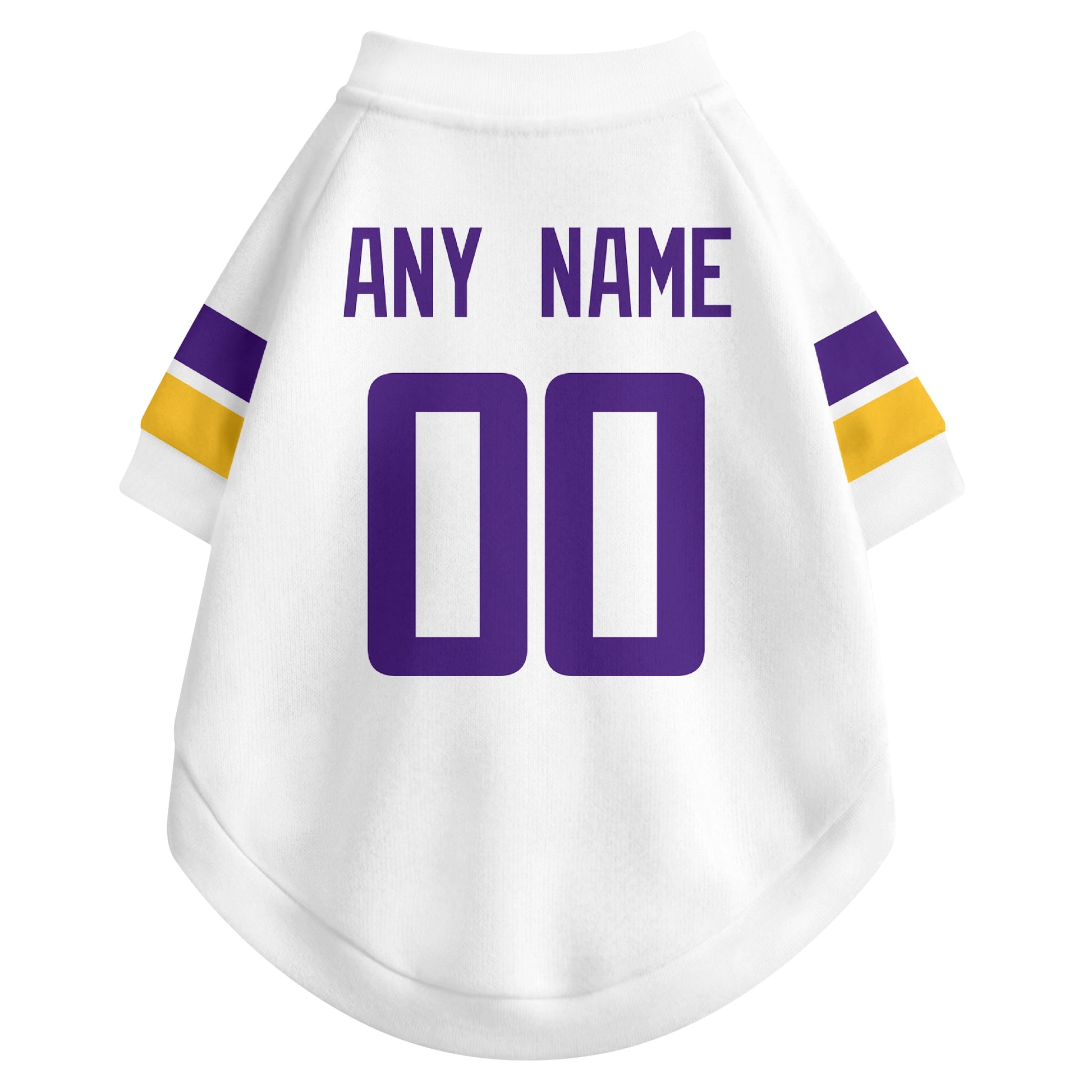 Back view of custom dog jersey in white showing name and number customization