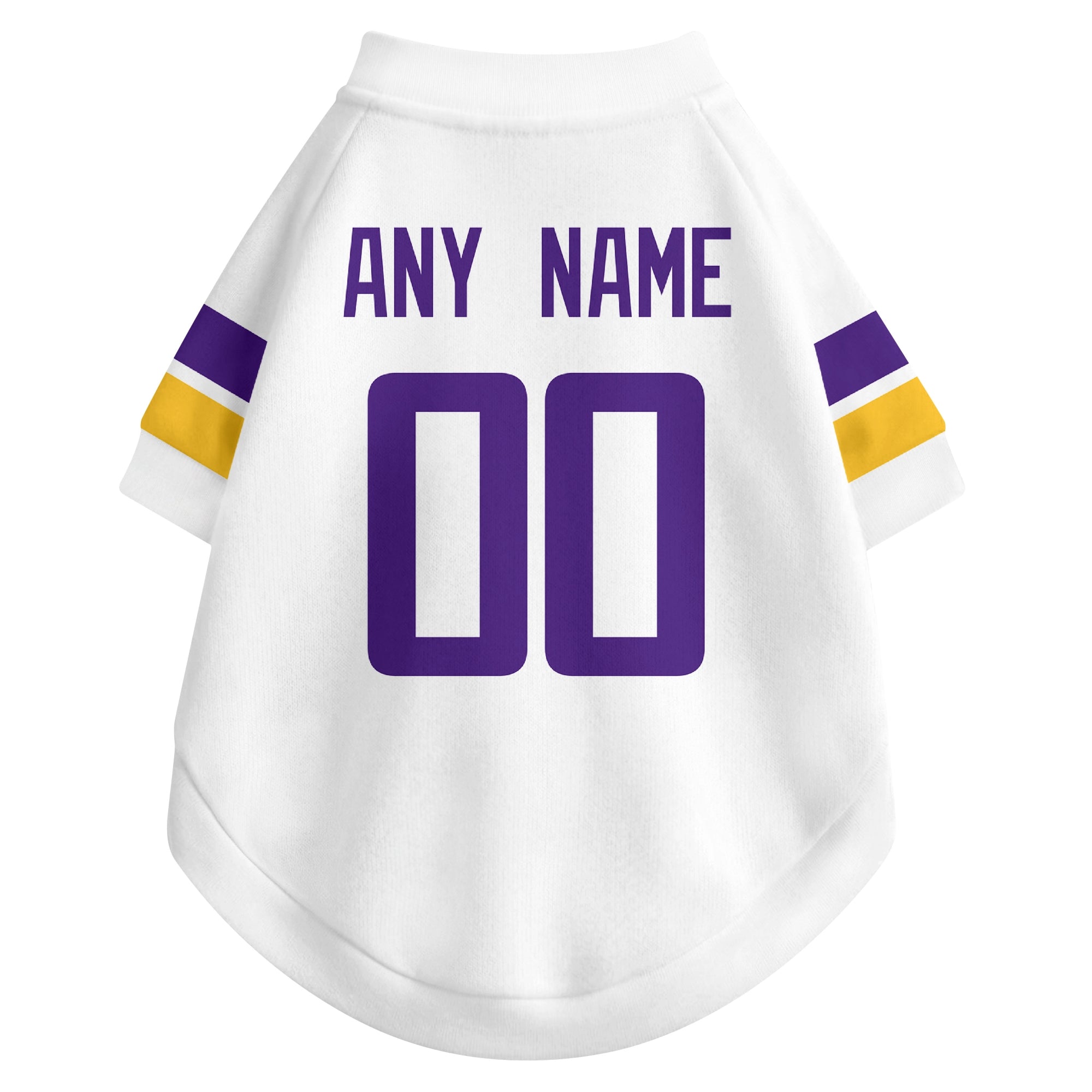 Back view of custom dog jersey in white showing name and number customization