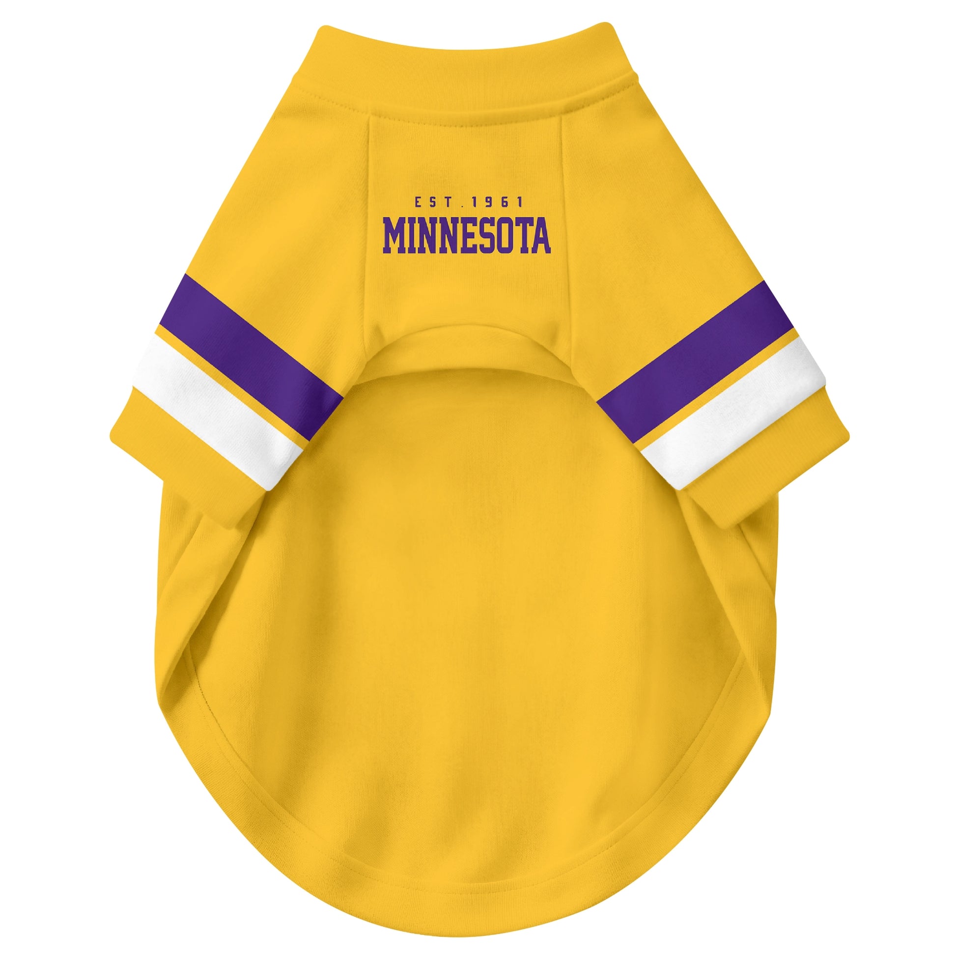 Front view of custom dog jersey in gold personalized with name and number