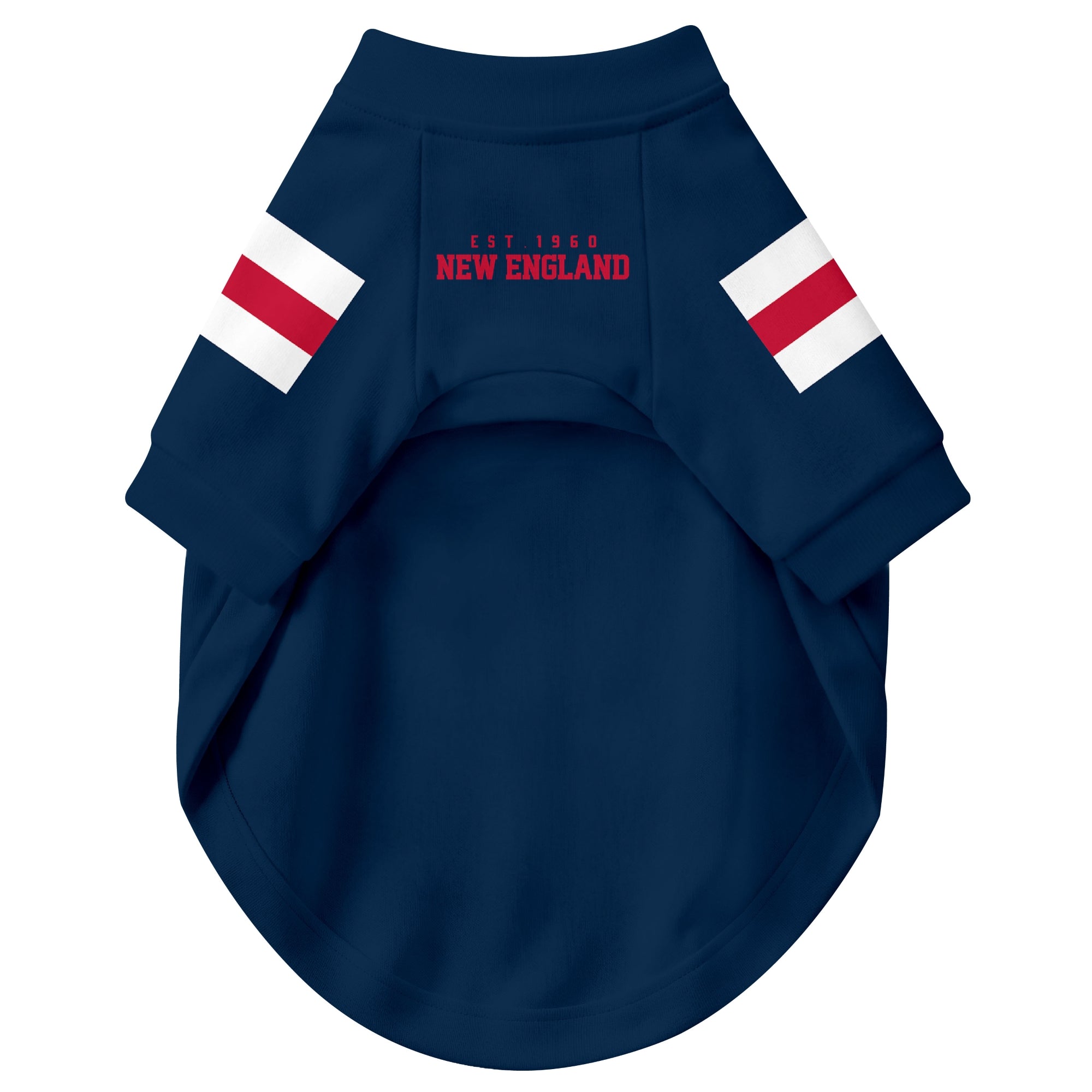 Front view of custom dog jersey in navy personalized with name and number