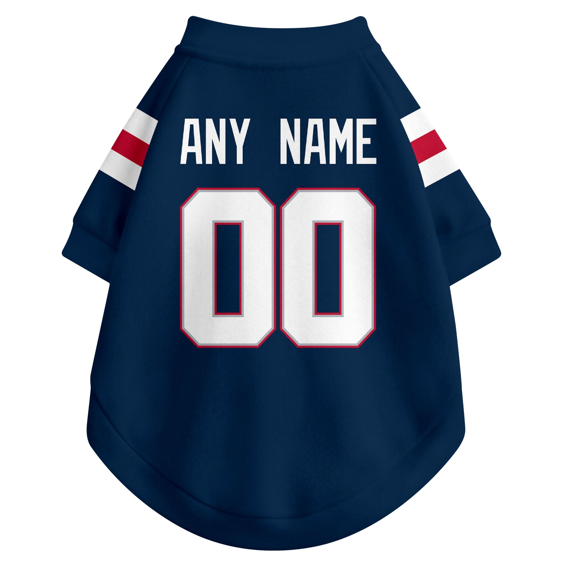 Back view of custom dog jersey in navy showing name and number customization