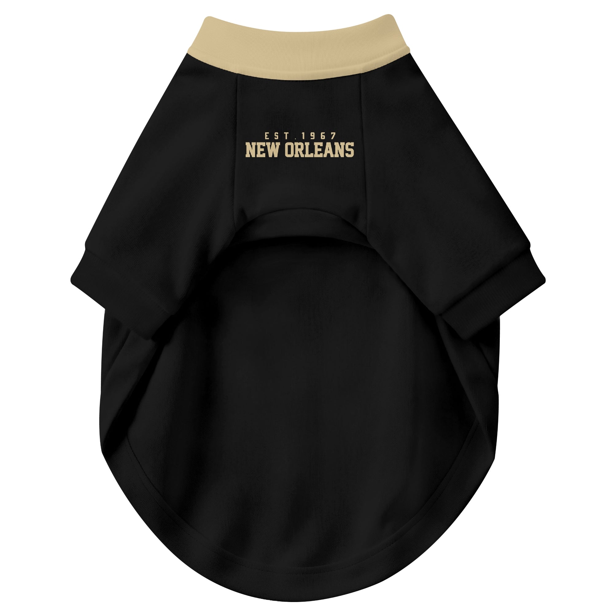 Front view of custom dog jersey in black personalized with name and number
