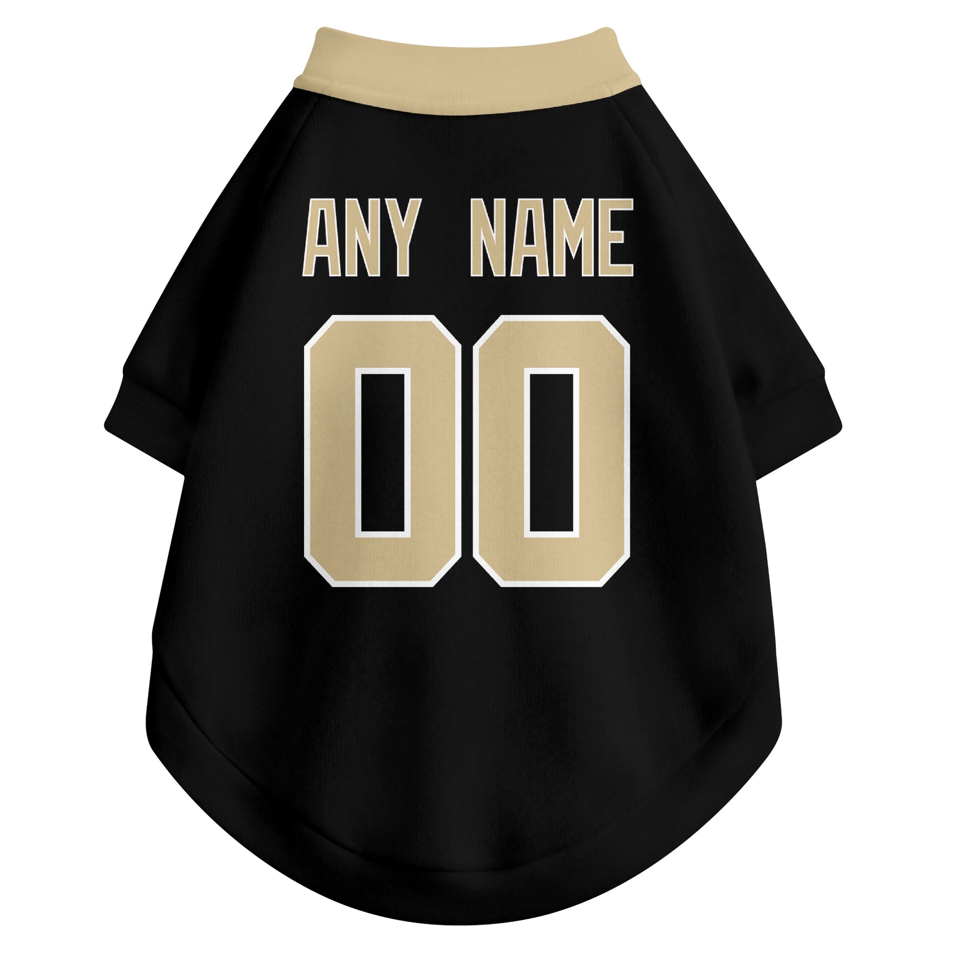 Back view of custom dog jersey in black showing name and number customization