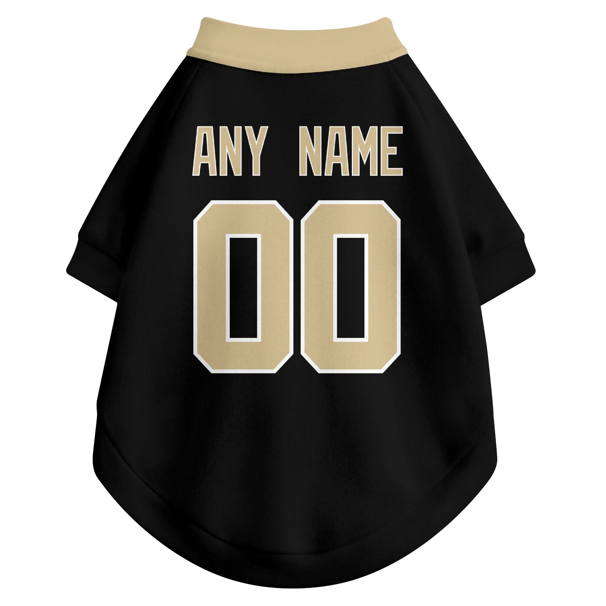 Back view of custom dog jersey in black showing name and number customization