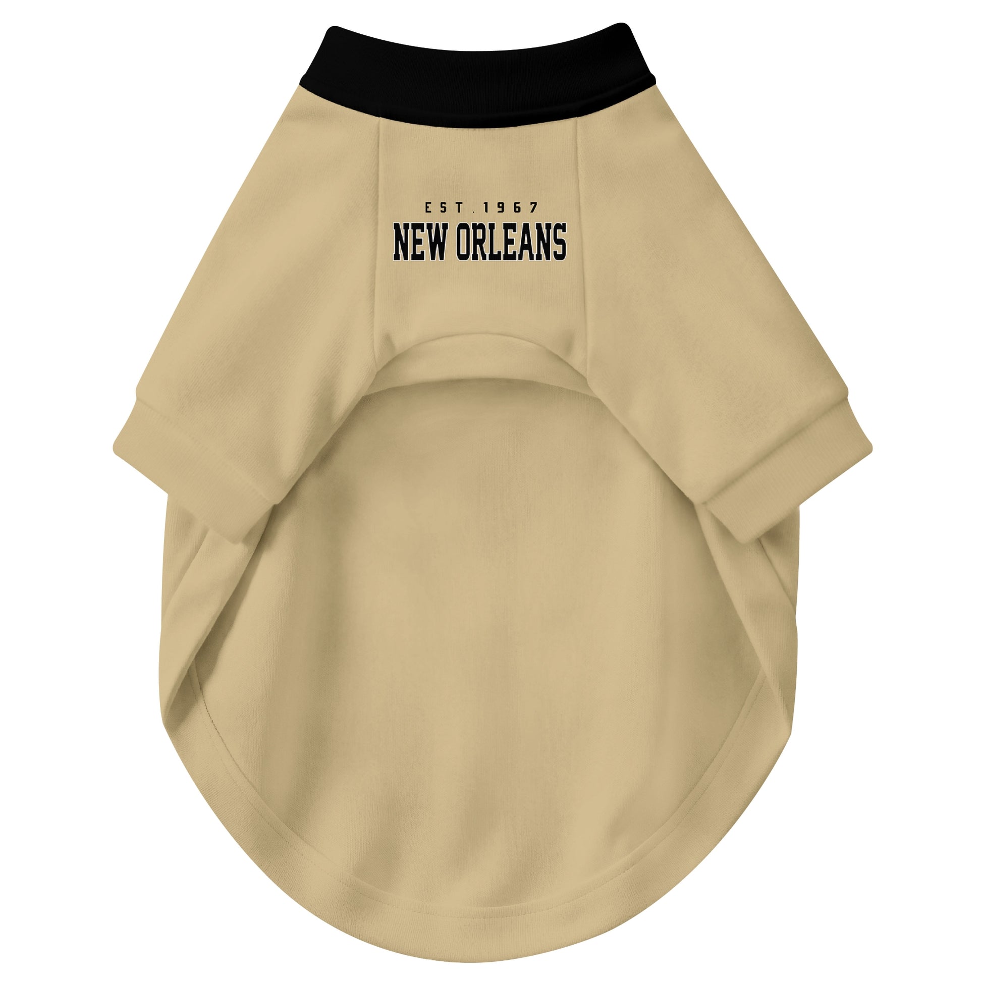 Front view of custom dog jersey in gold personalized with name and number