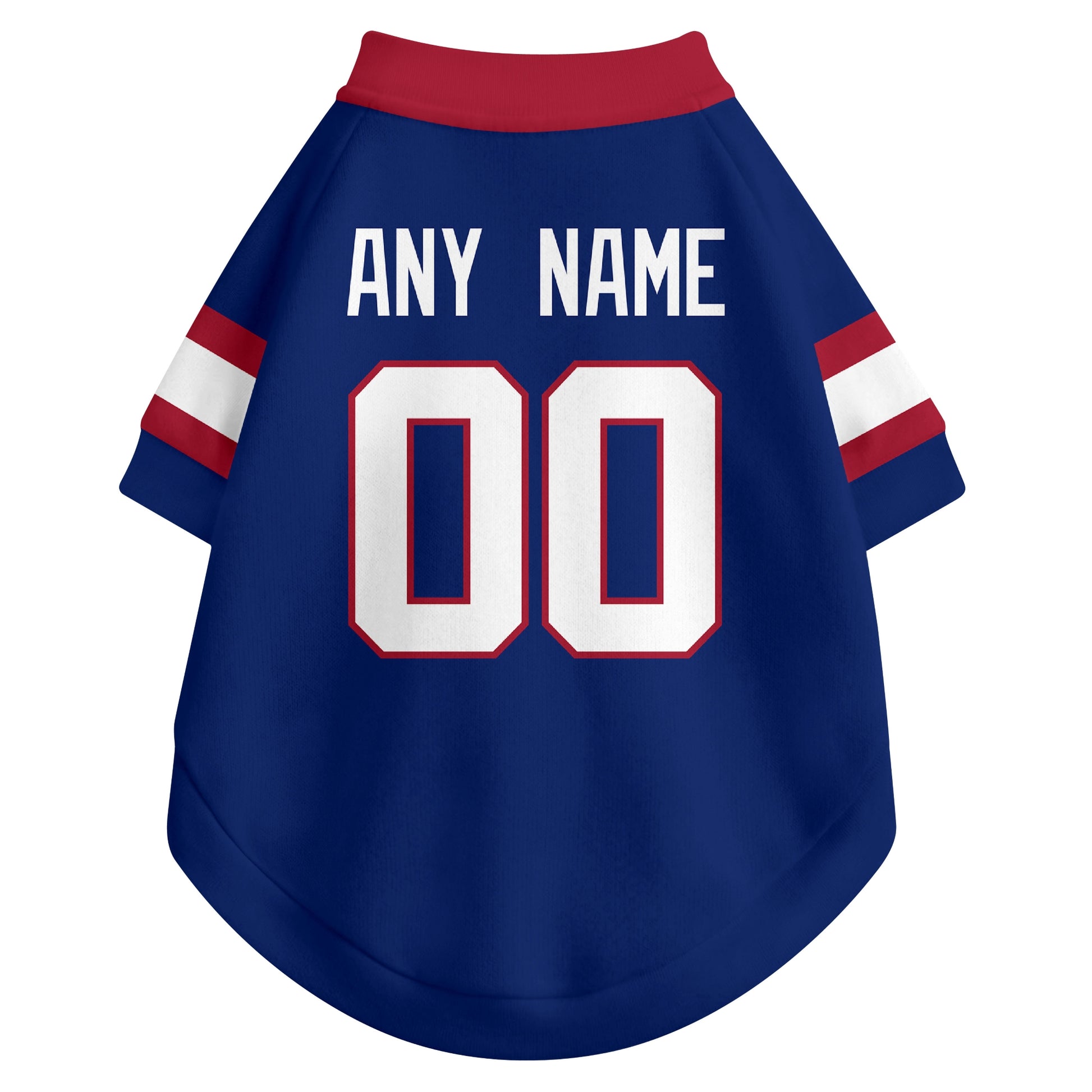 Back view of custom dog jersey in royal showing name and number customization