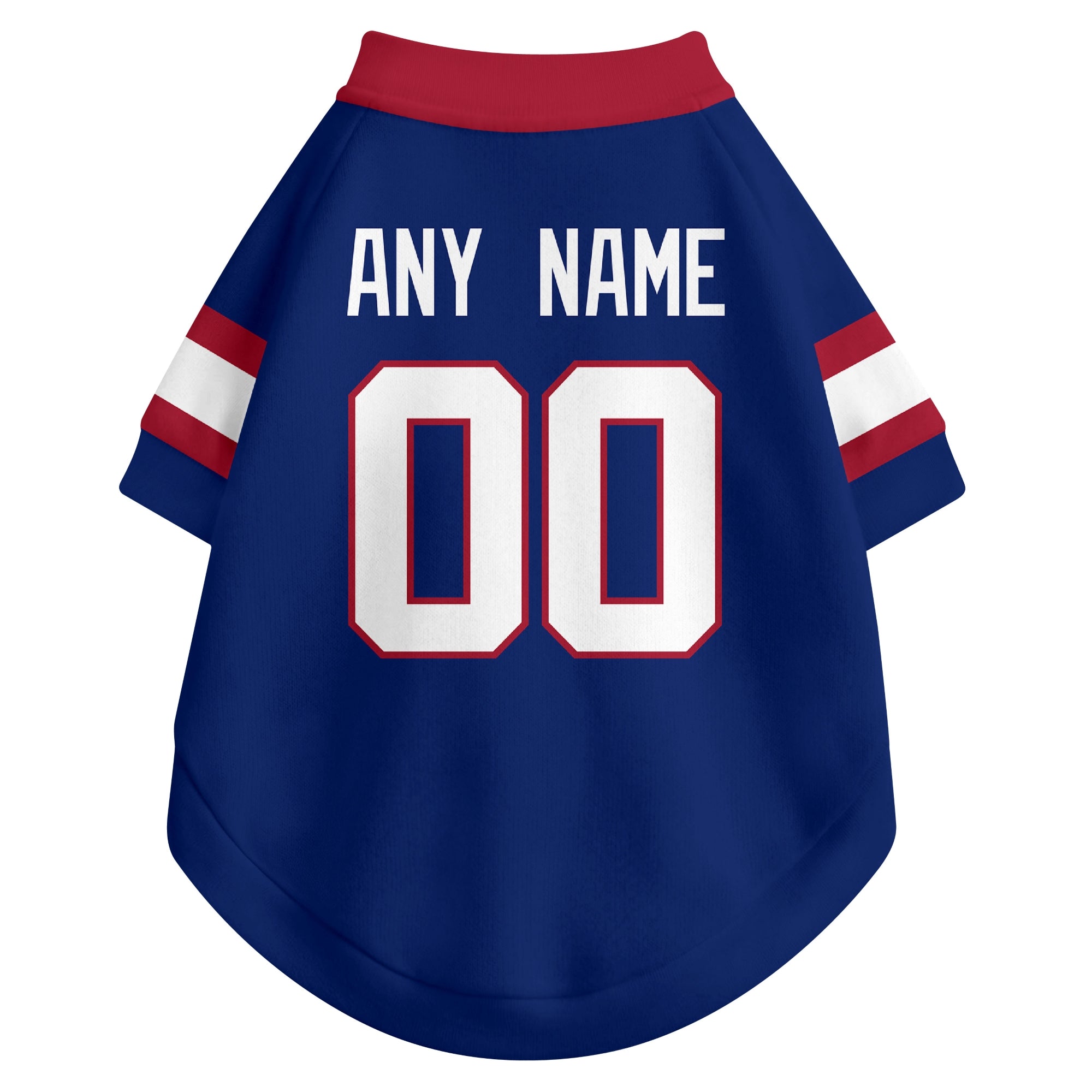 Back view of custom dog jersey in royal showing name and number customization