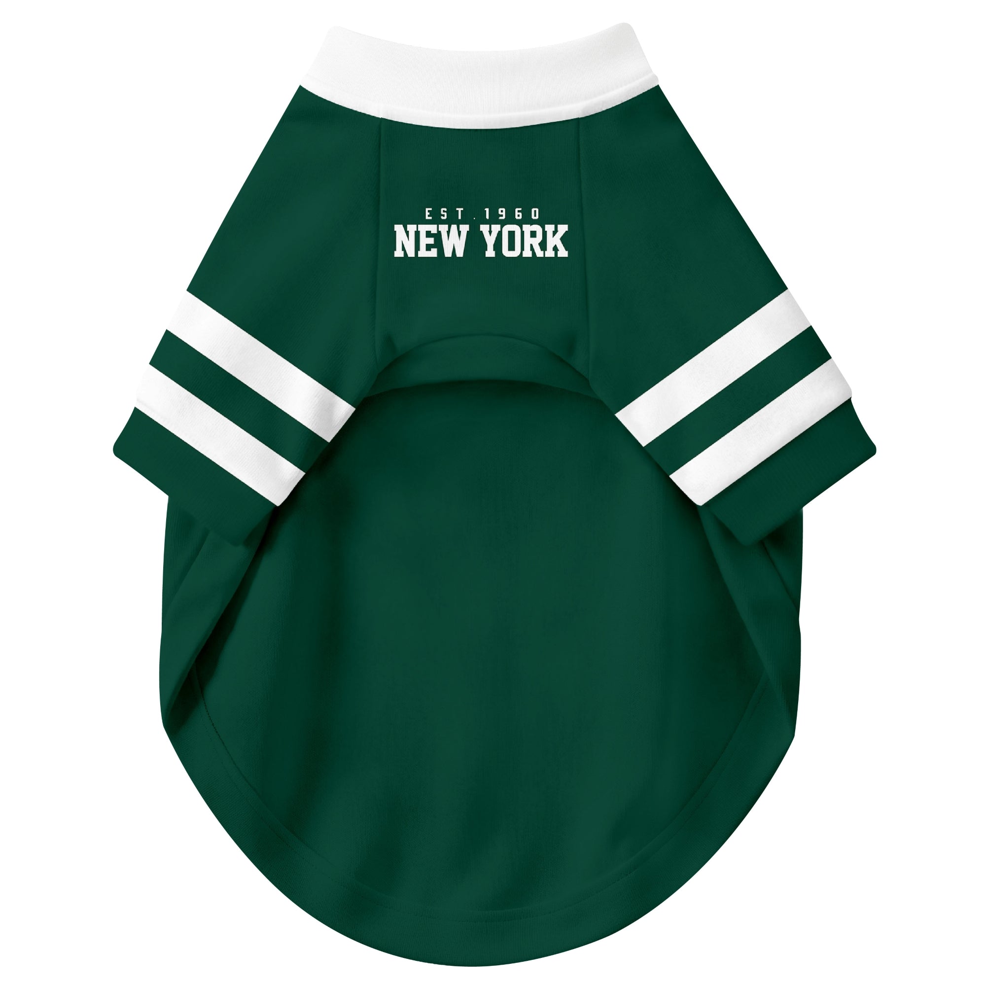 Front view of custom dog jersey in green personalized with name and number