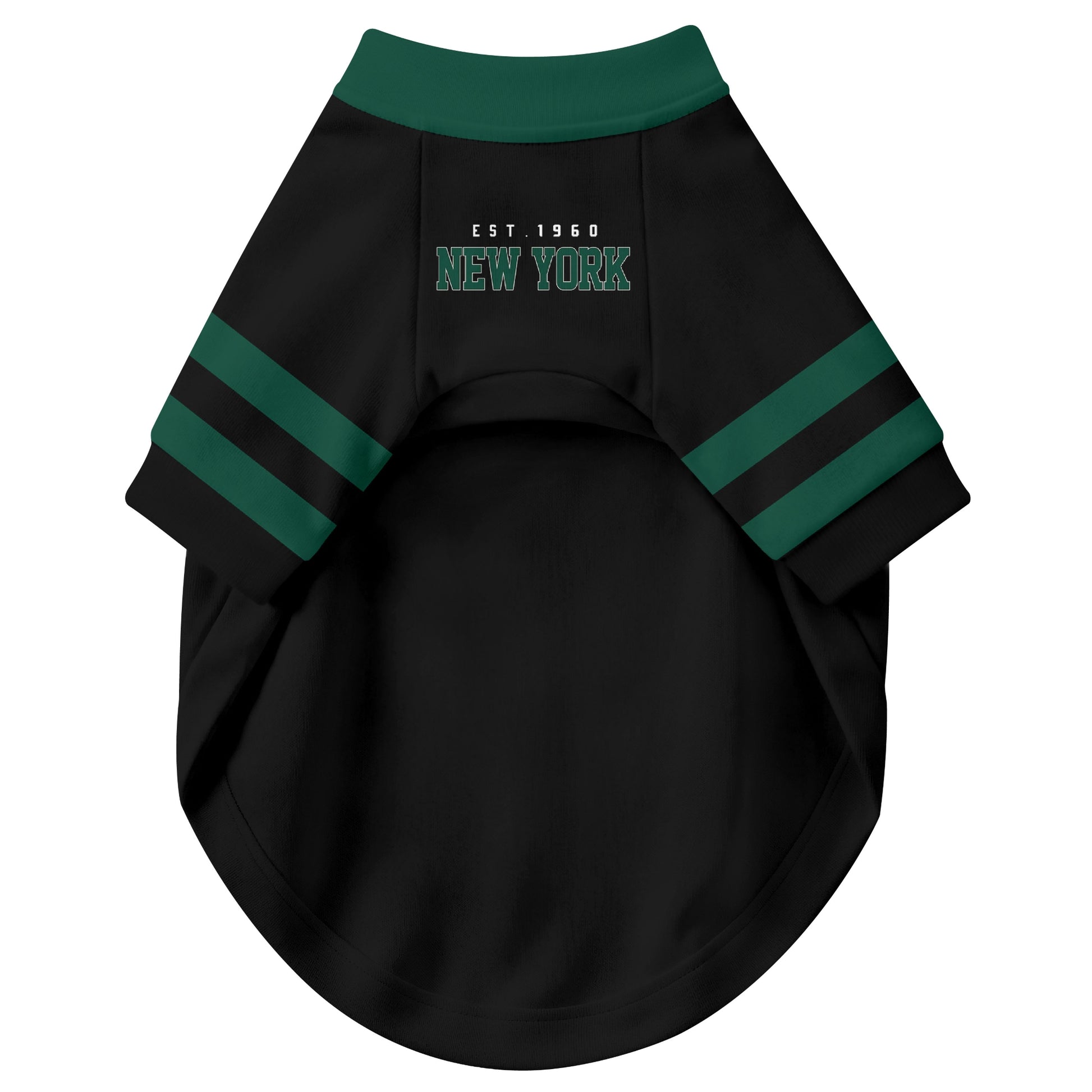 Front view of custom dog jersey in black personalized with name and number