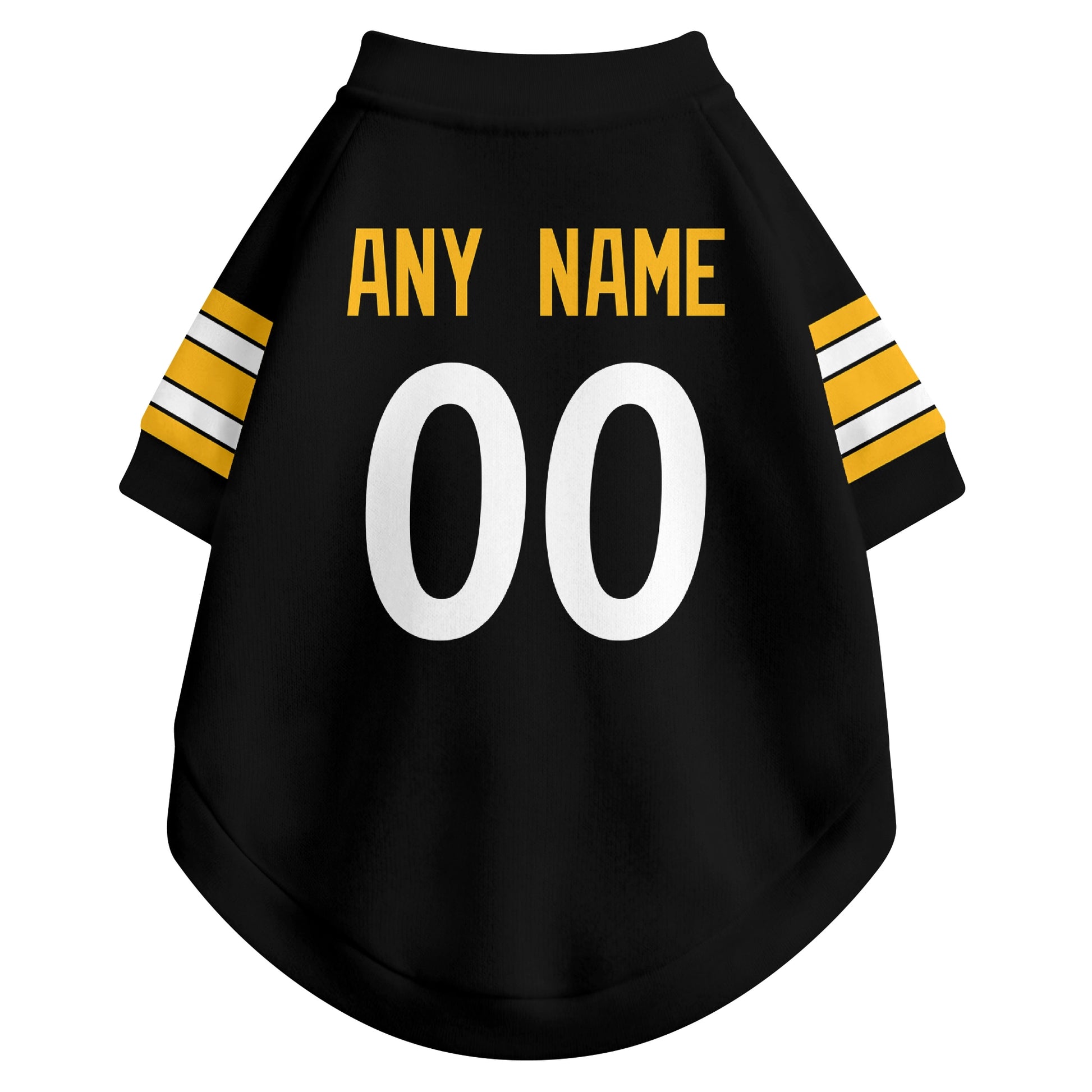 Back view of custom dog jersey in black showing name and number customization