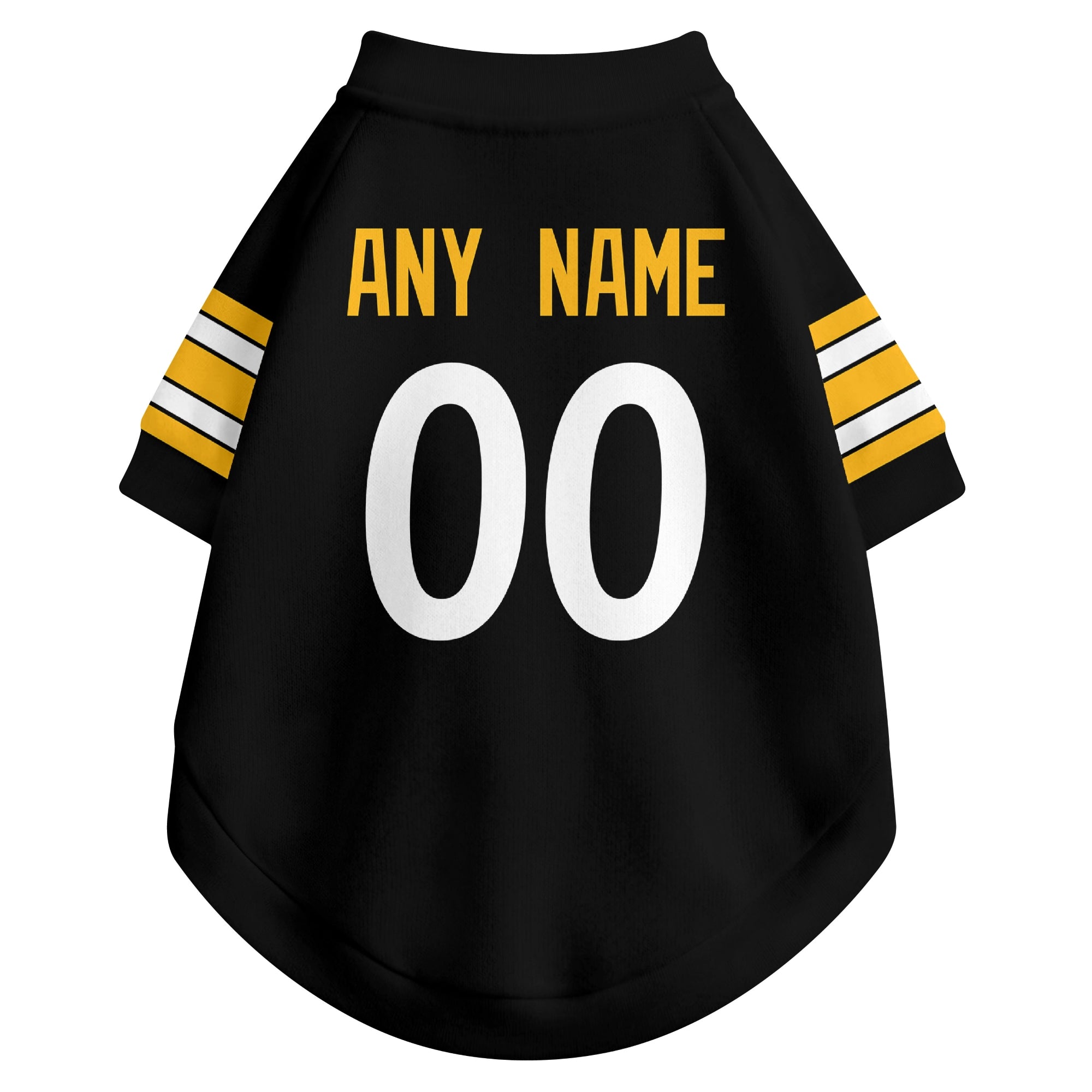 Back view of custom dog jersey in black showing name and number customization