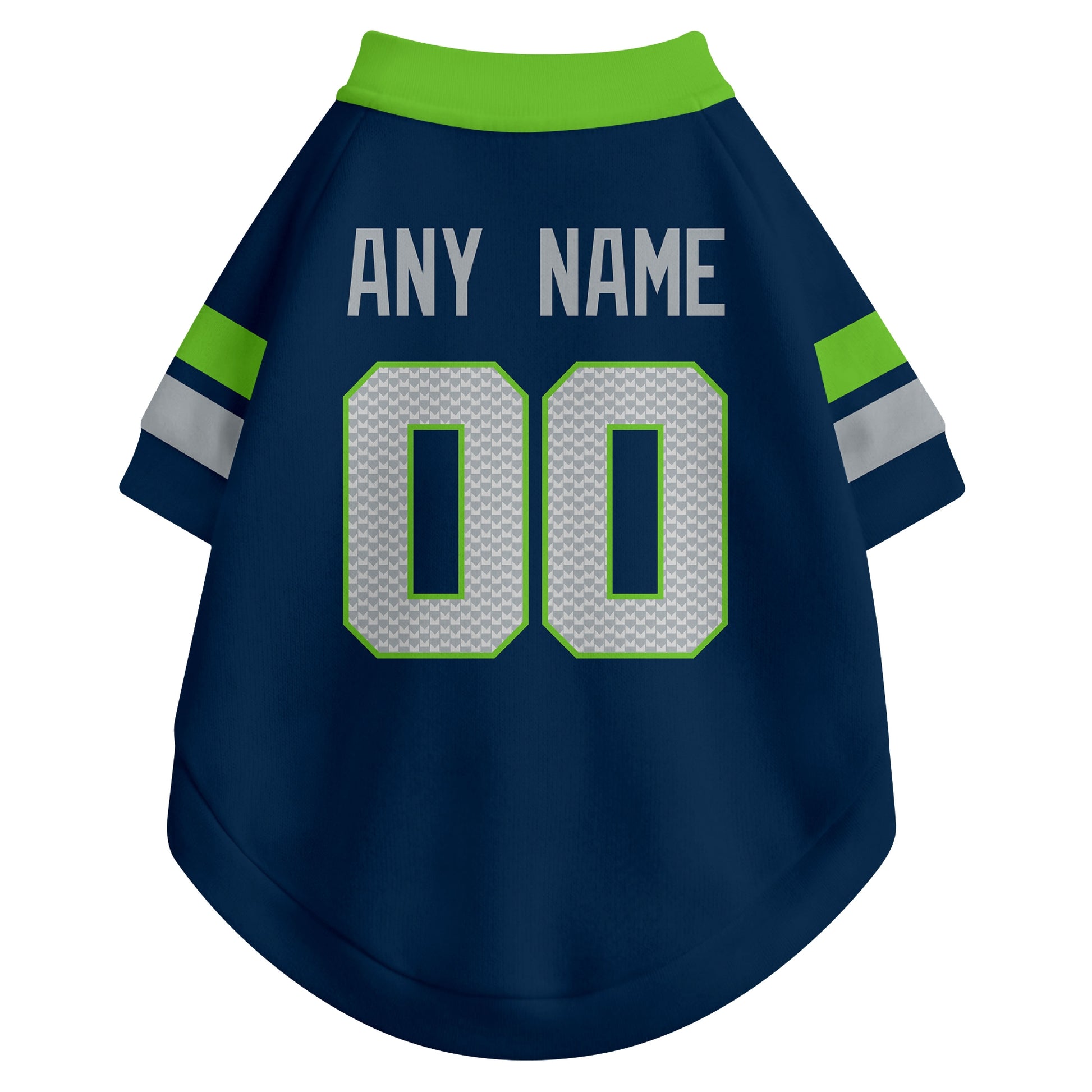 Back view of custom dog jersey in navy showing name and number customization