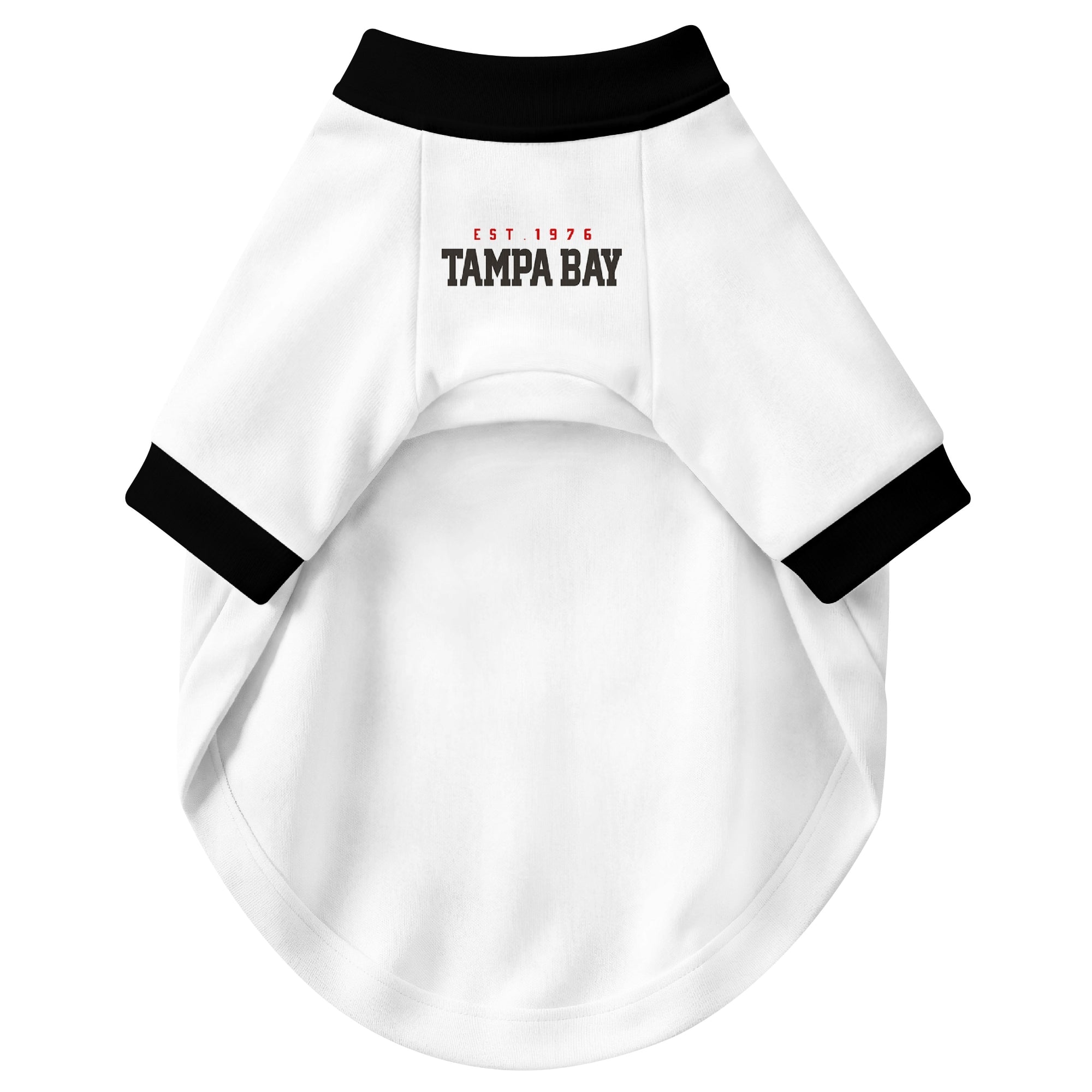 Front view of custom dog jersey in white personalized with name and number