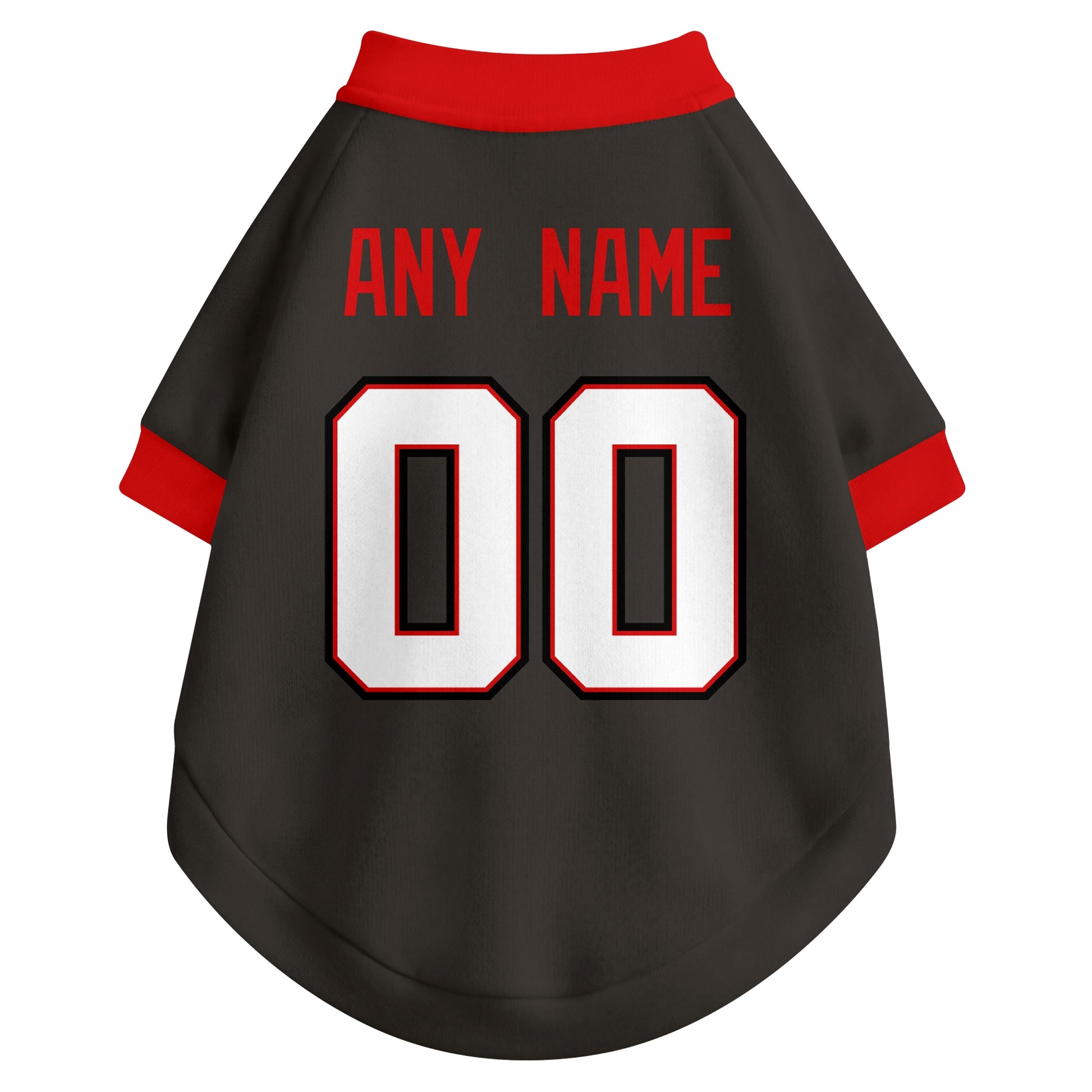 Back view of custom dog jersey in black showing name and number customization