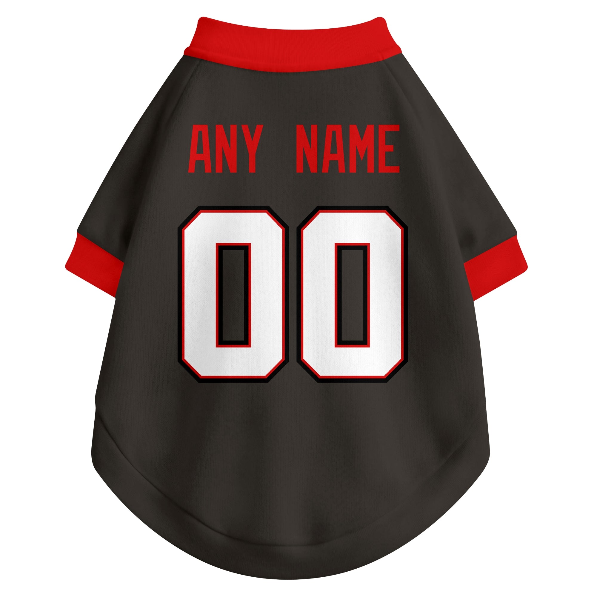 Back view of custom dog jersey in black showing name and number customization