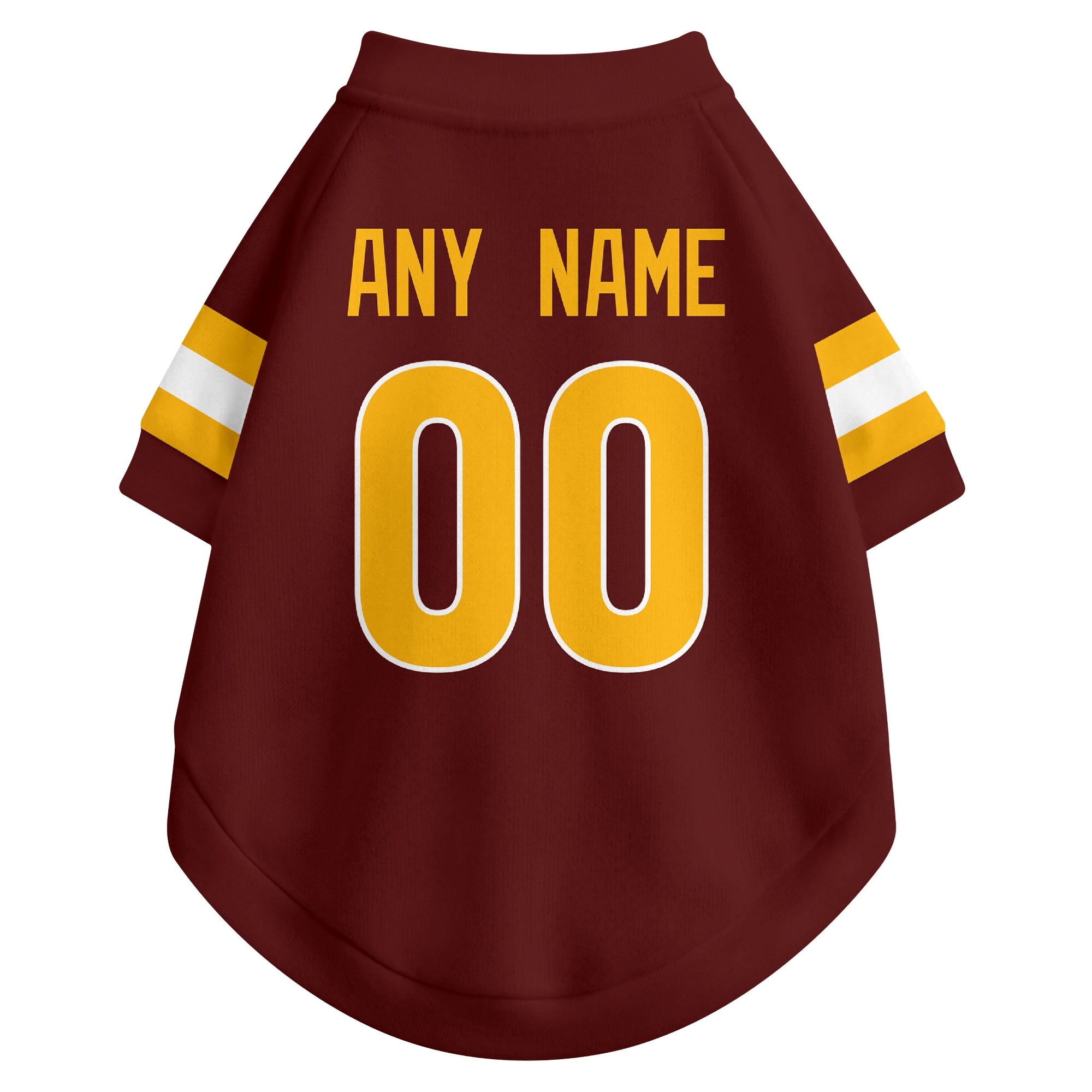 Back view of custom dog jersey in burgundy showing name and number customization