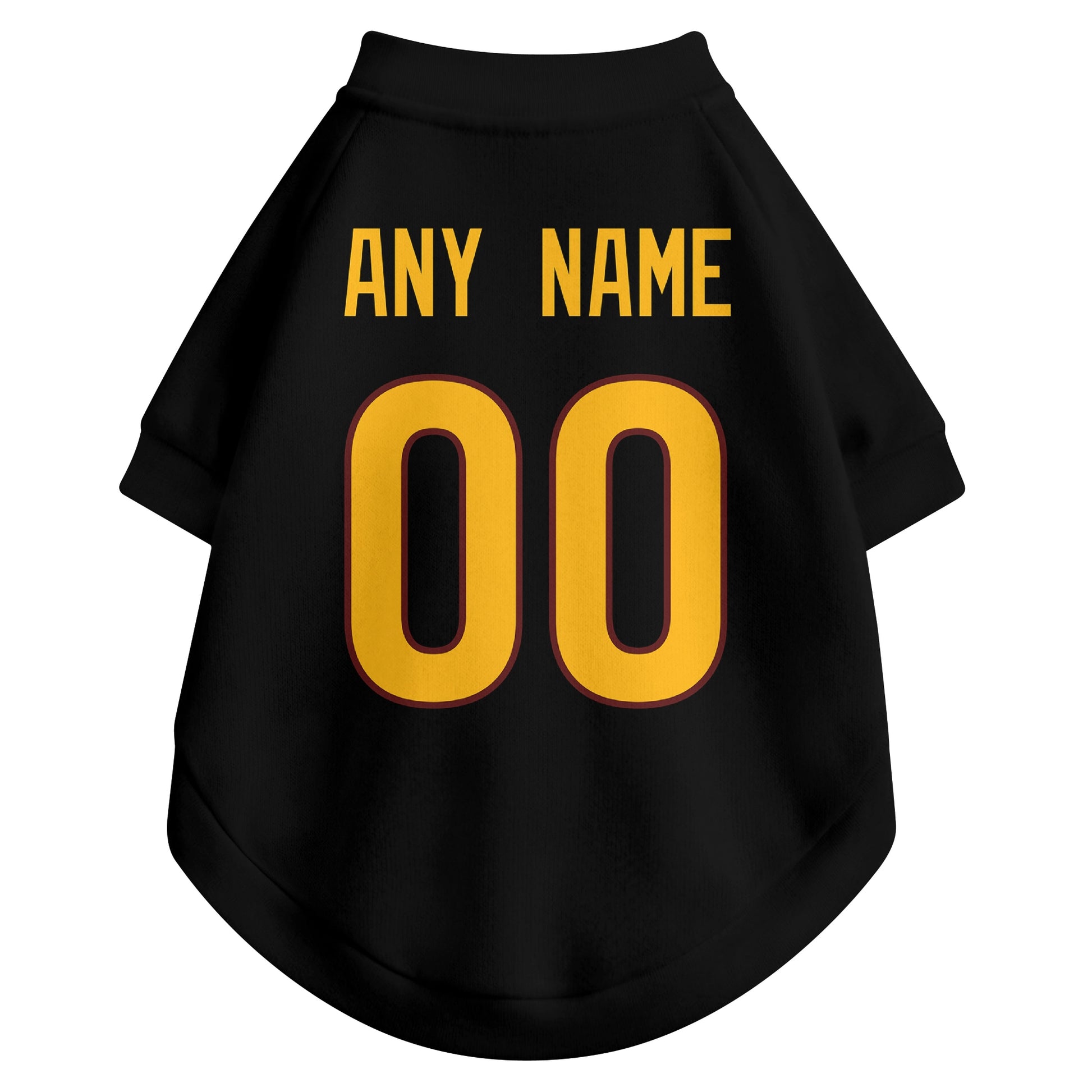 Back view of custom dog jersey in black showing name and number customization