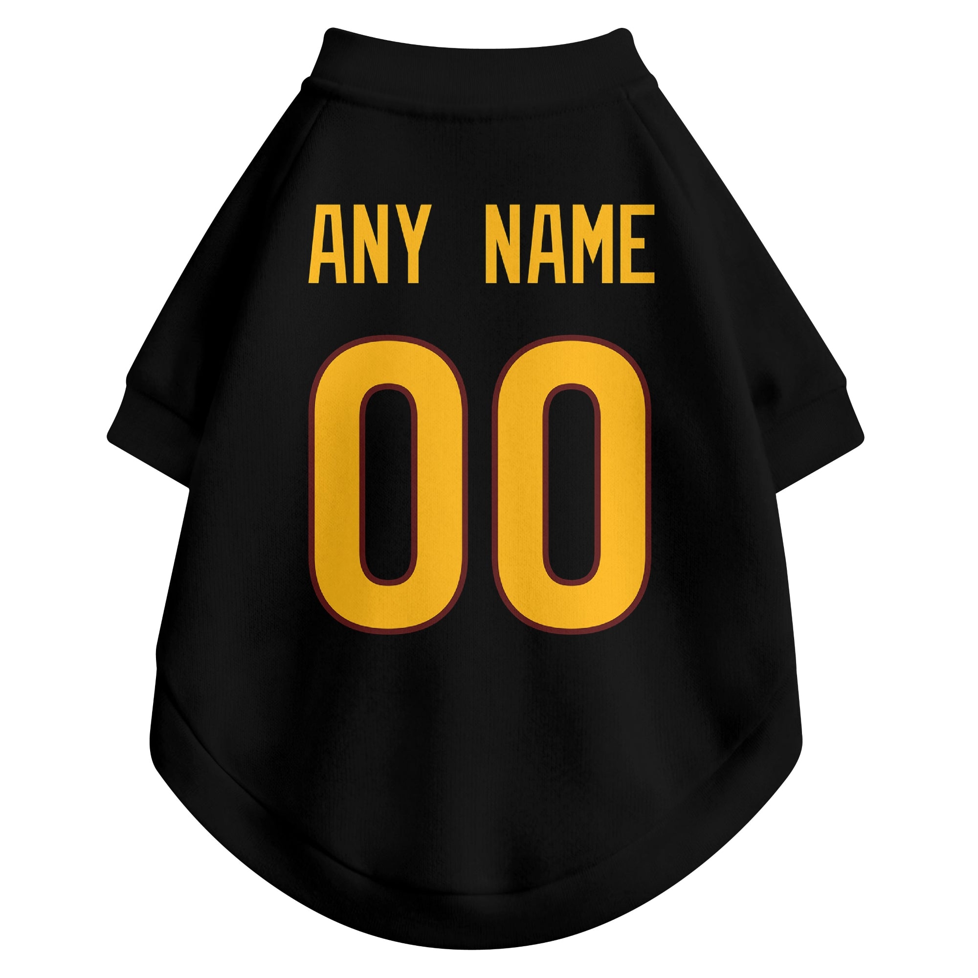 Back view of custom dog jersey in black showing name and number customization