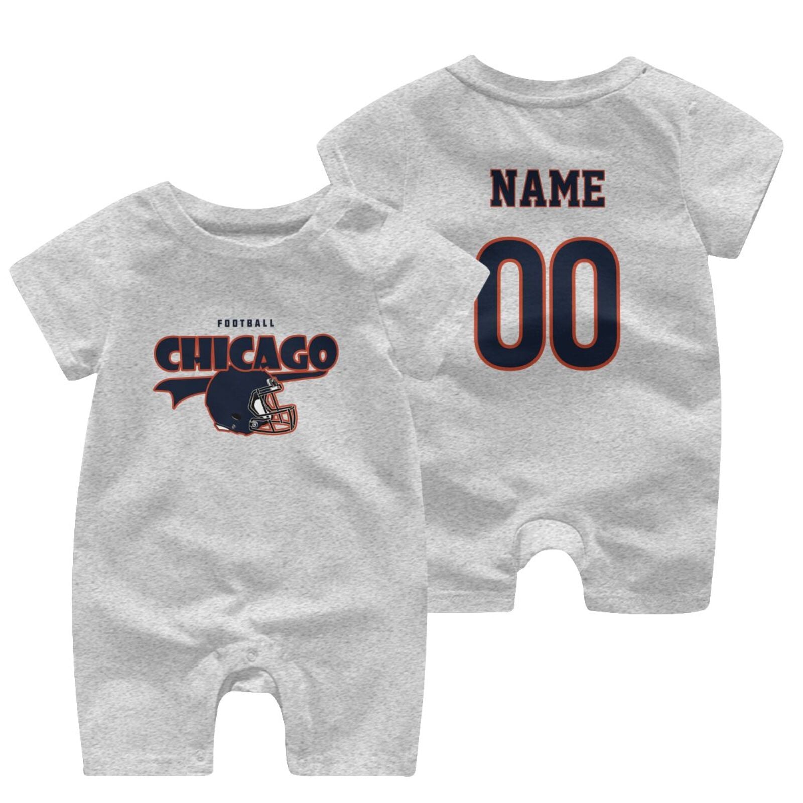 Personalized Chicago Baby Football Bodysuit - Custom Name & Number - Antking ANTKING