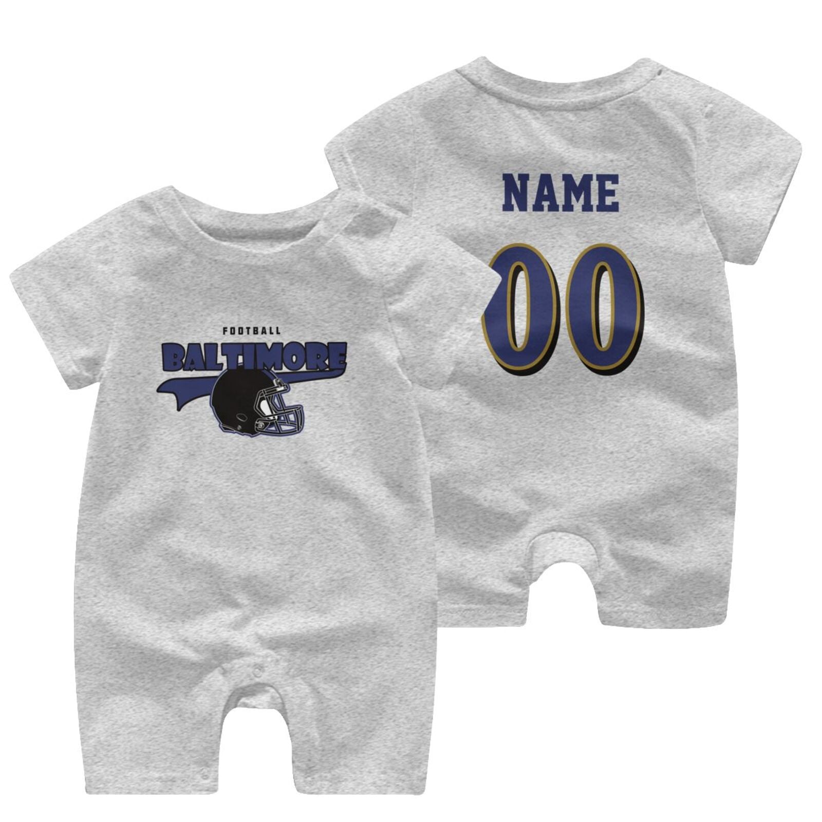 Personalized Baltimore Baby Football Bodysuit - Custom Name & Number - Antking ANTKING