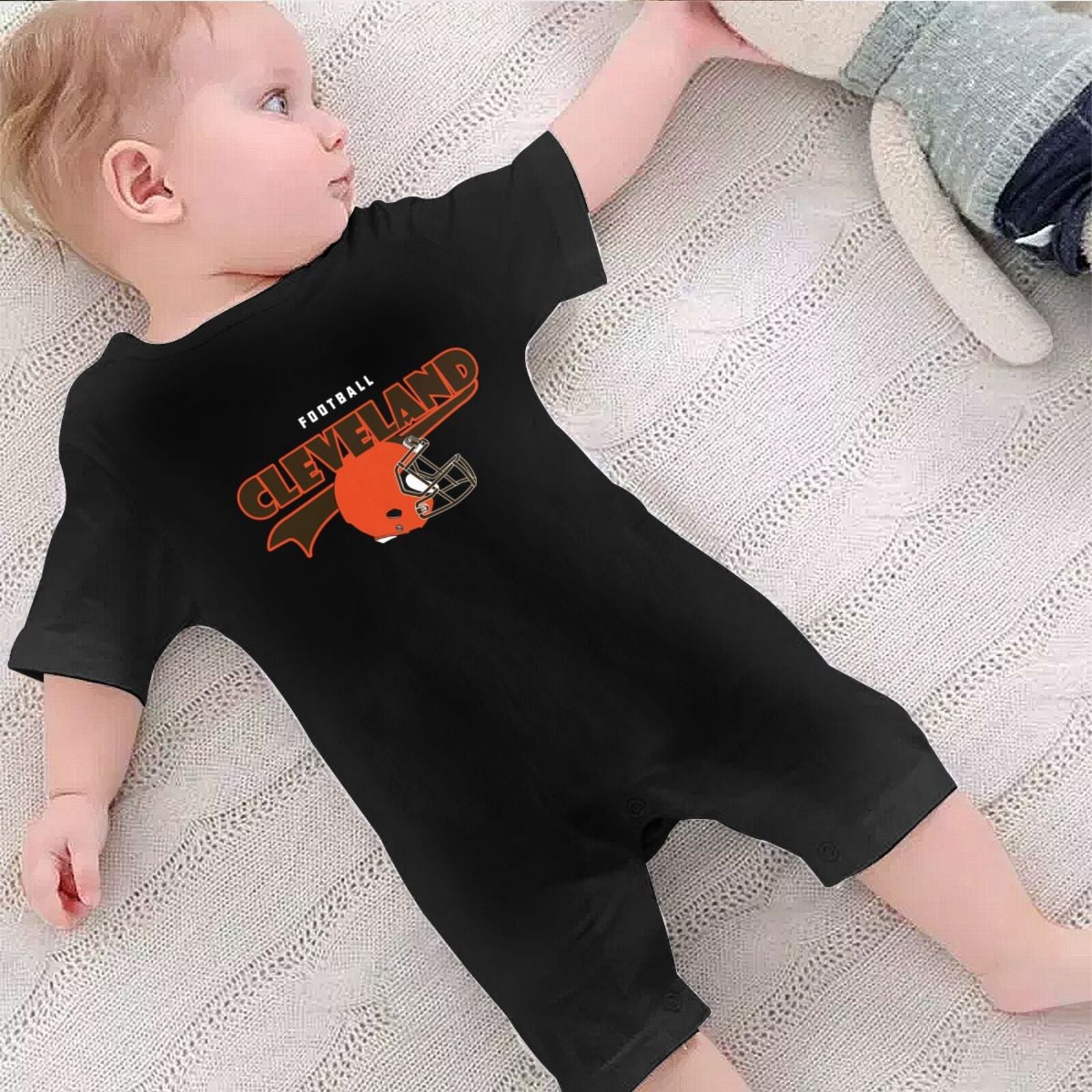 Personalized Cleveland Baby Football Bodysuit - Custom Name & Number - Antking ANTKING