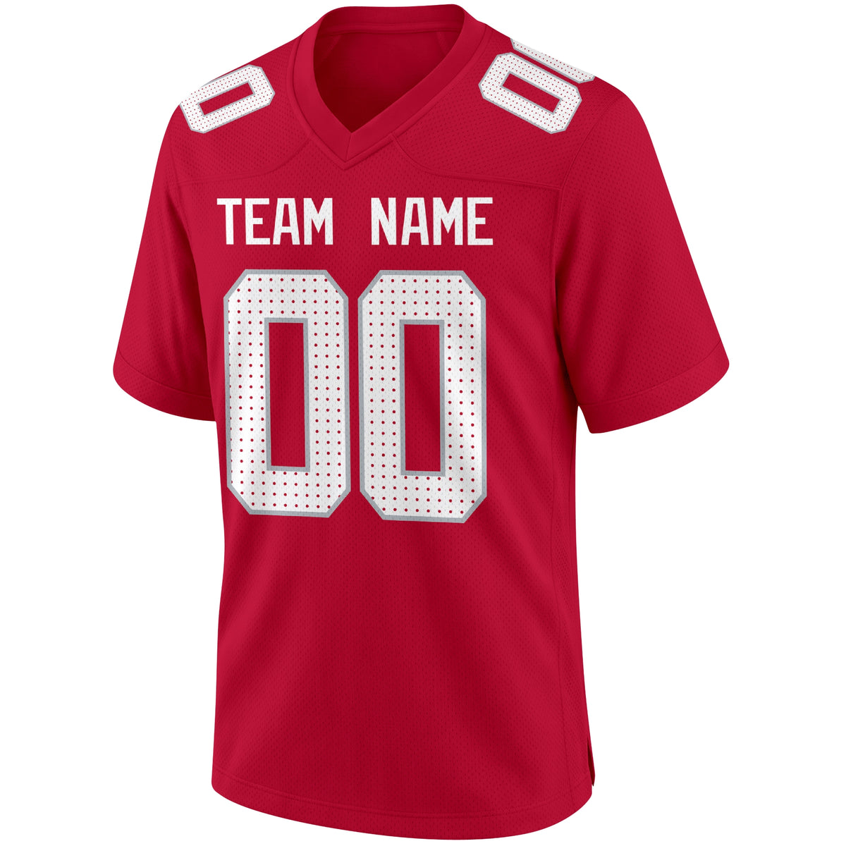 Arizona Red football jersey front view with V neck city lettering shoulder numbers and large front number