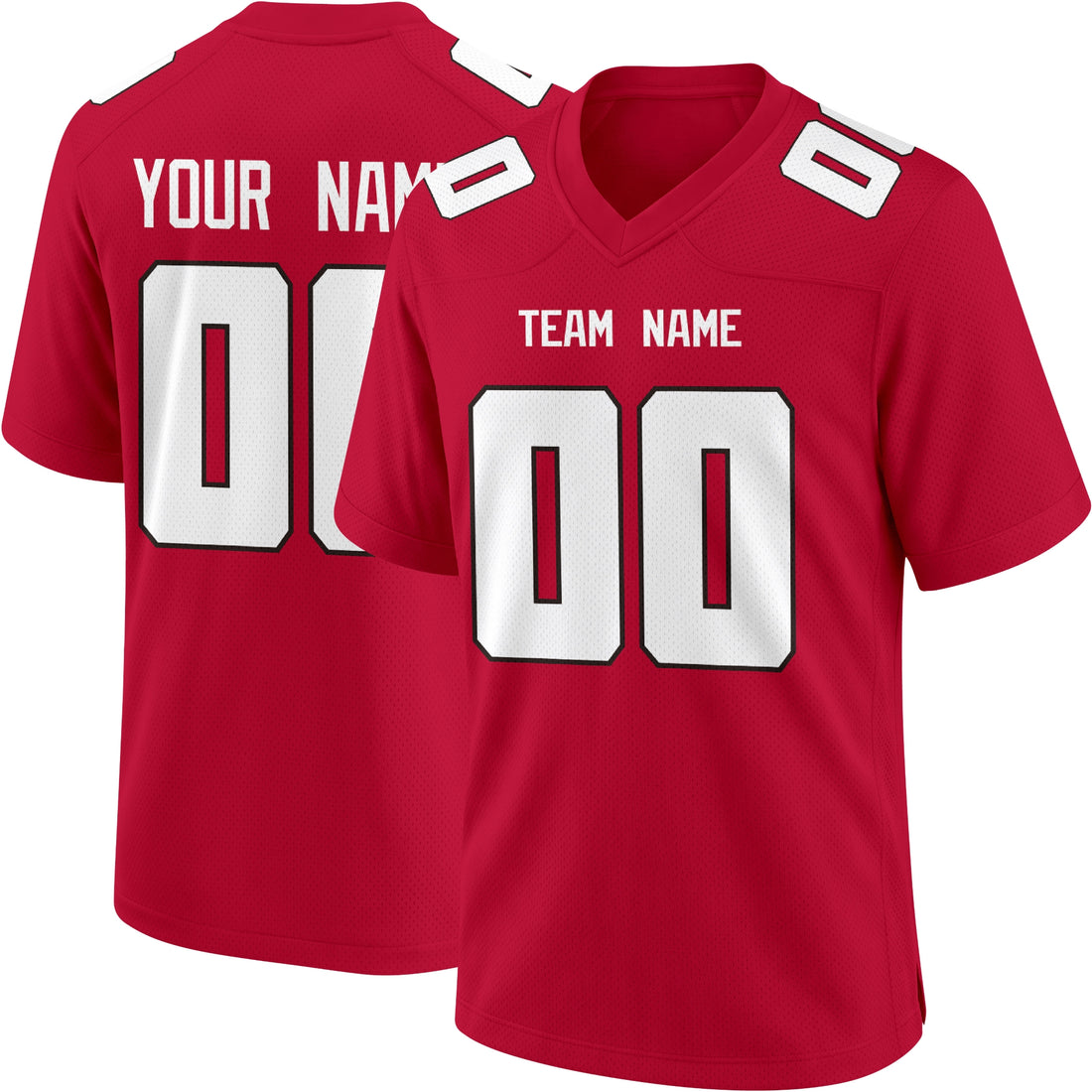 Atlanta personalized Red football jersey showing front city lettering and number with back custom name and number