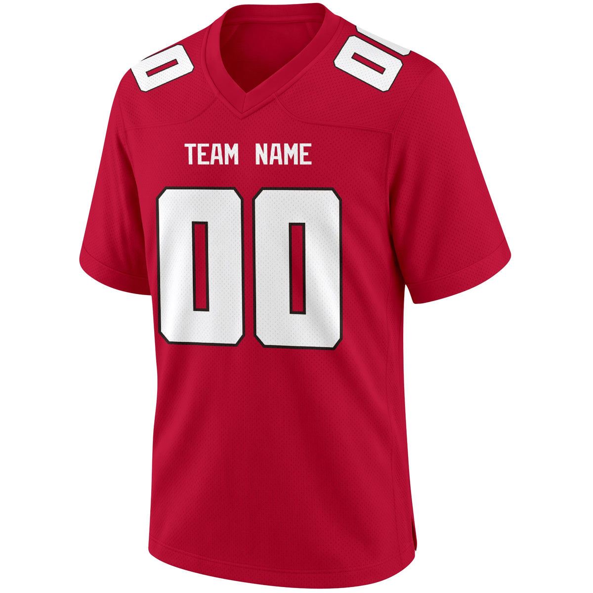 Atlanta Red football jersey front view with V neck city lettering shoulder numbers and large front number