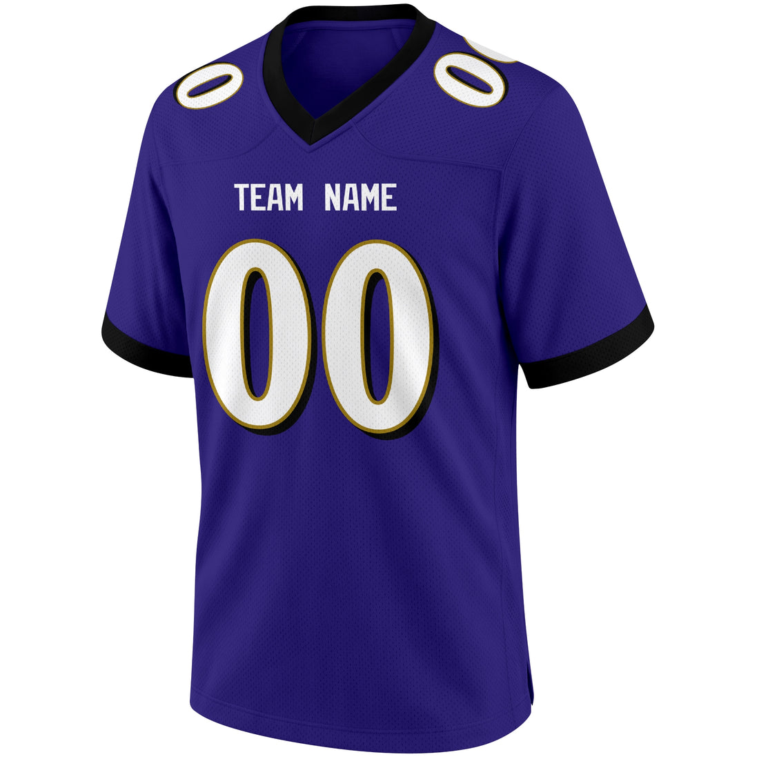Baltimore personalized Purple football jersey showing front city lettering and number with back custom name and number