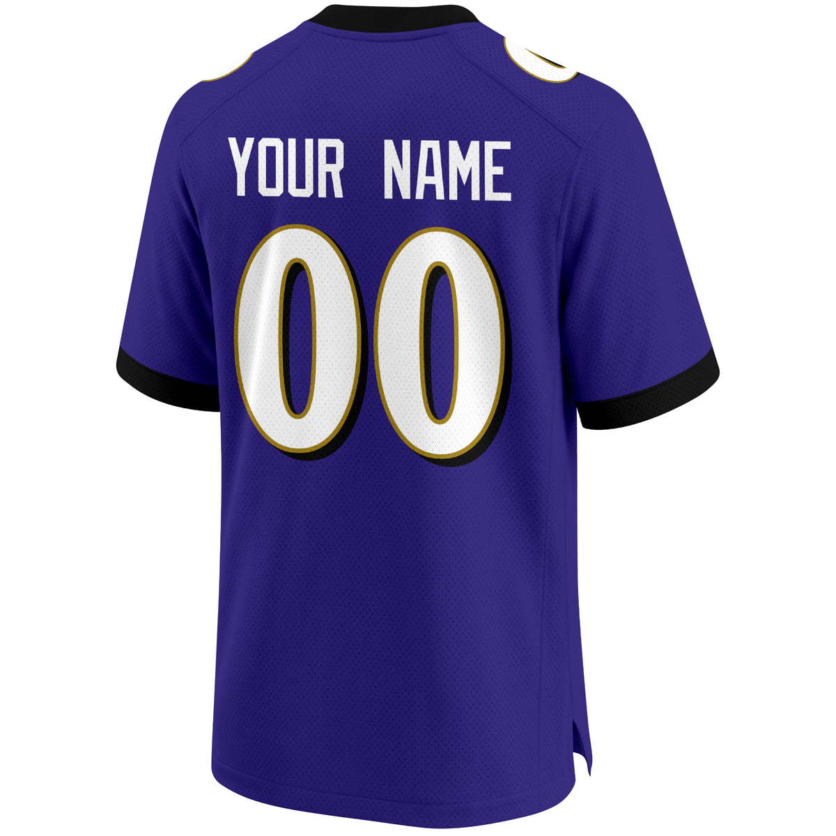 Baltimore personalized Purple football jersey back view with custom name and large jersey number