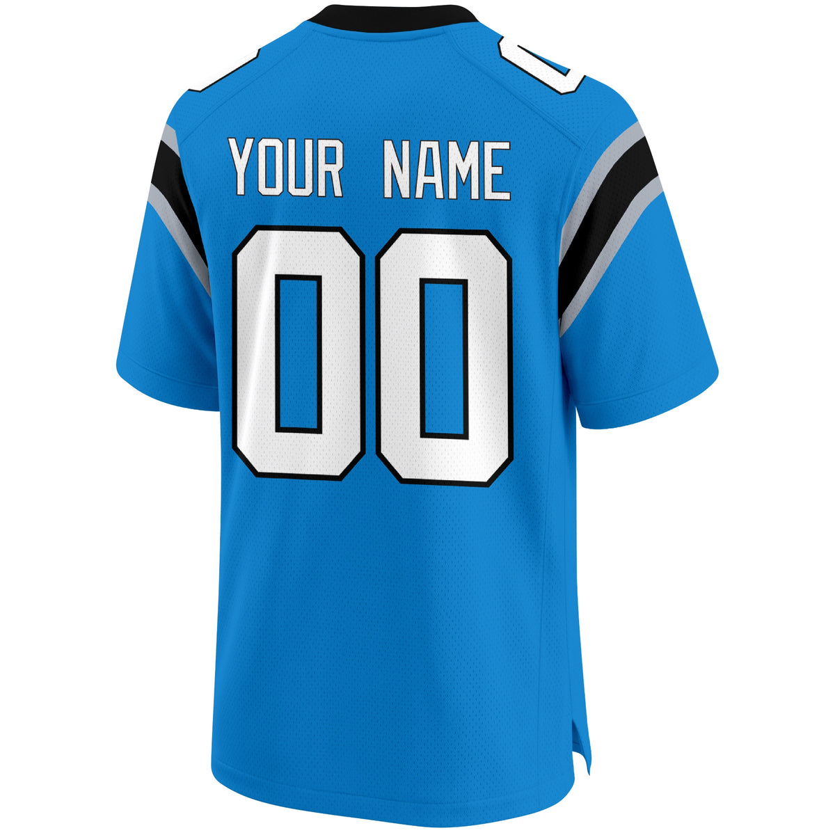 Carolina personalized Light Blue football jersey back view with custom name and large jersey number