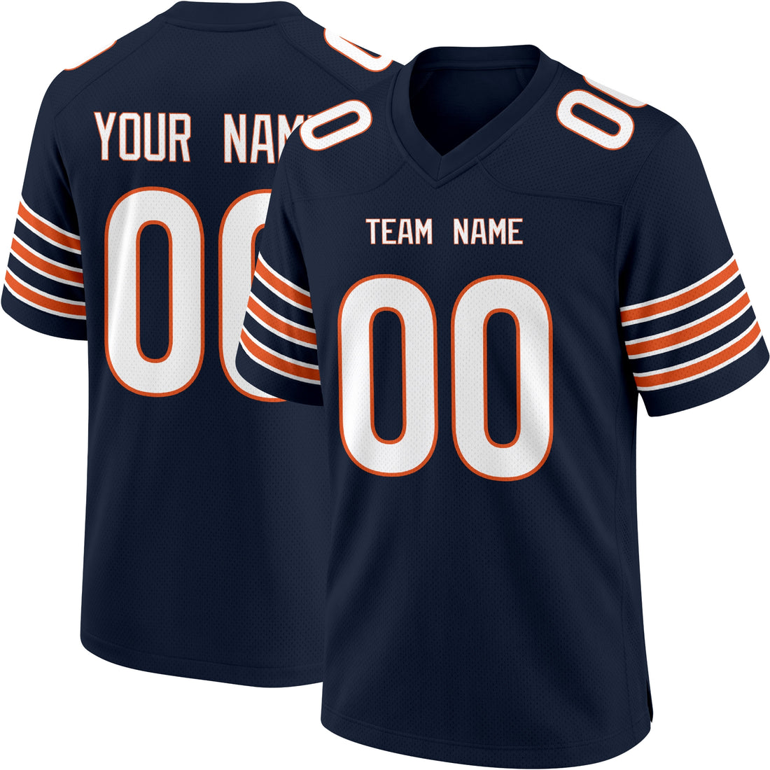 Chicago personalized Navy football jersey showing front city lettering and number with back custom name and number