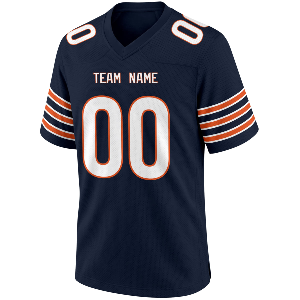 Chicago Navy football jersey front view with V neck city lettering shoulder numbers and large front number