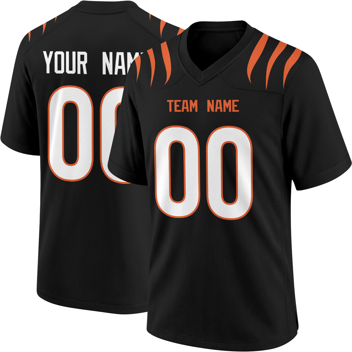 Cincinnati personalized Black football jersey showing front city lettering and number with back custom name and number