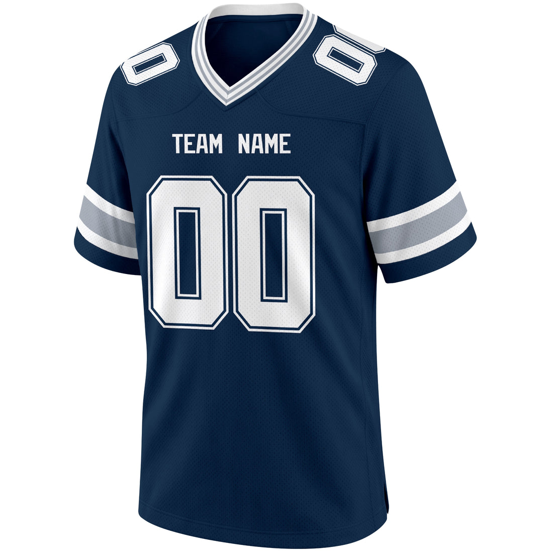 Dallas personalized Navy football jersey showing front city lettering and number with back custom name and number