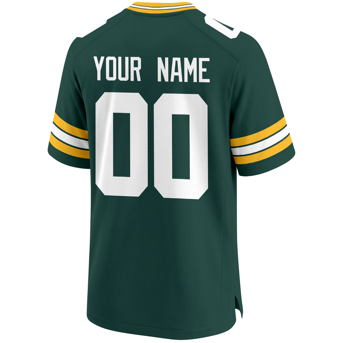 Green Bay personalized Dark Green football jersey back view with custom name and large jersey number