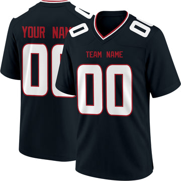 Houston personalized Black football jersey showing front city lettering and number with back custom name and number