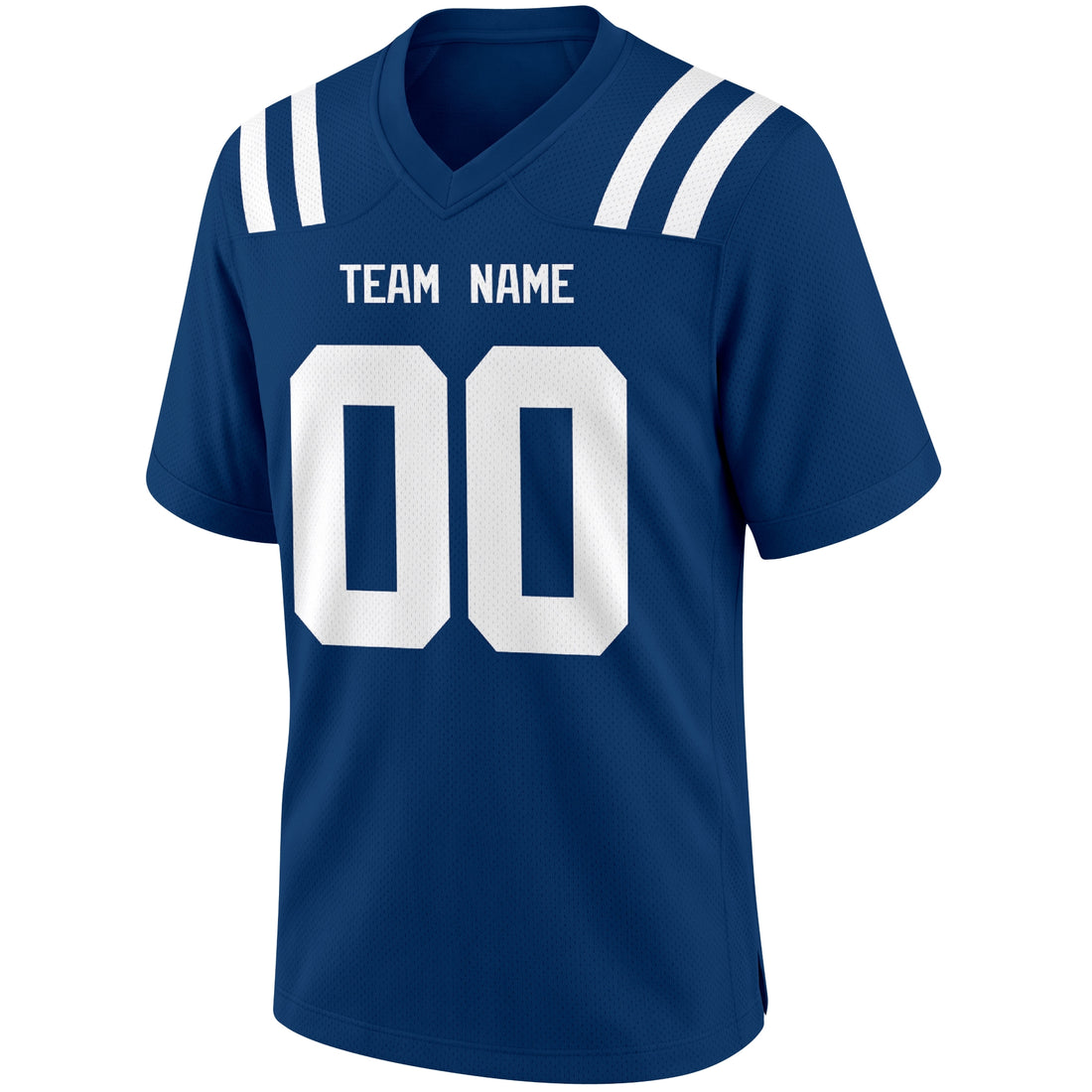 Indianapolis personalized Royal Blue football jersey showing front city lettering and number with back custom name and number
