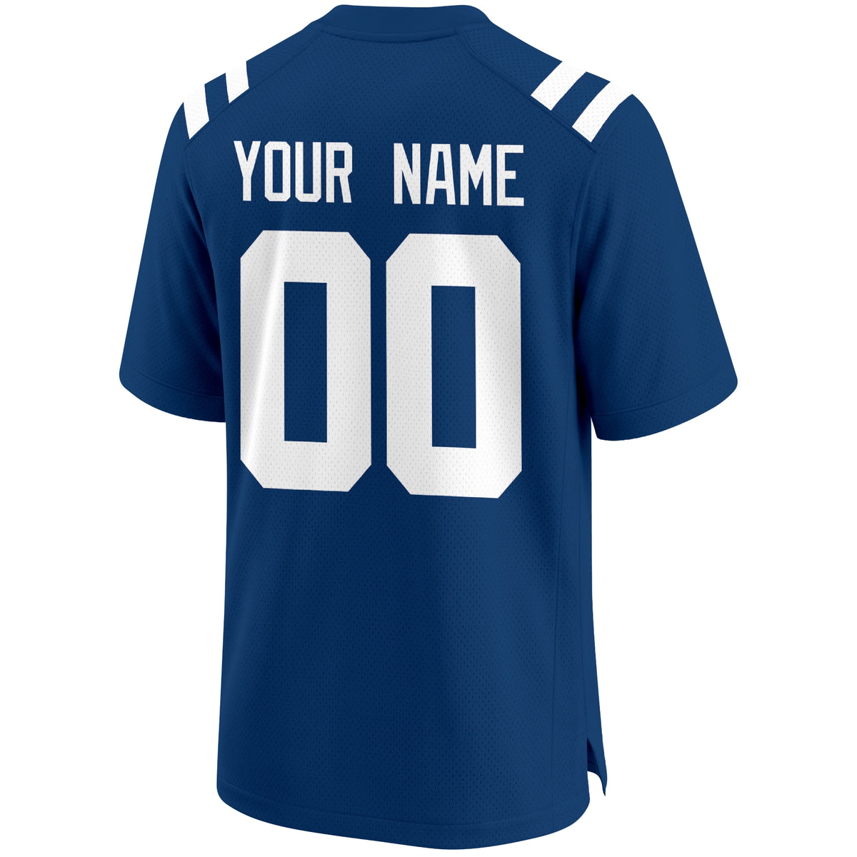 Indianapolis personalized Royal Blue football jersey back view with custom name and large jersey number