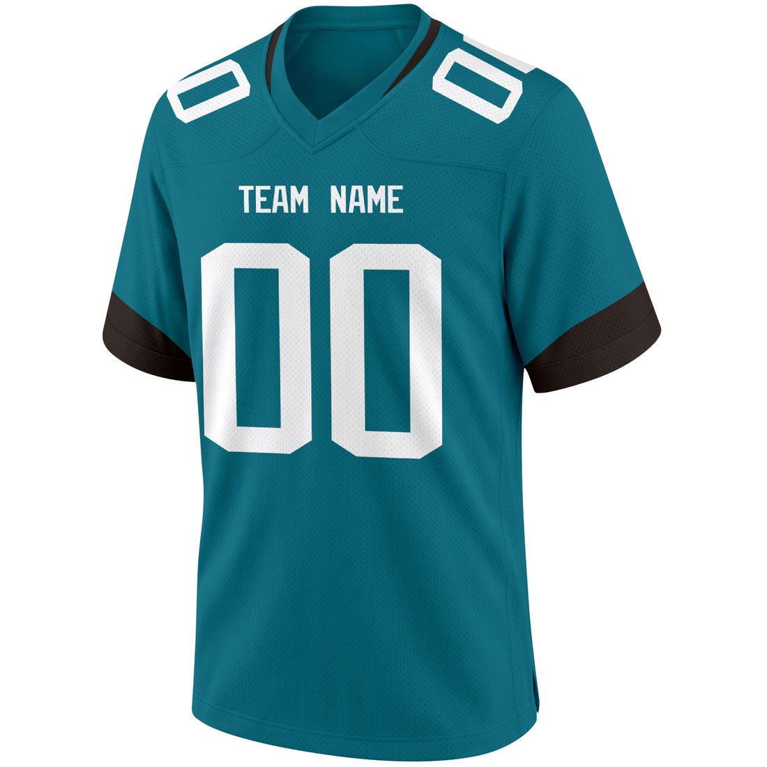 Jacksonville personalized Teal football jersey showing front city lettering and number with back custom name and number