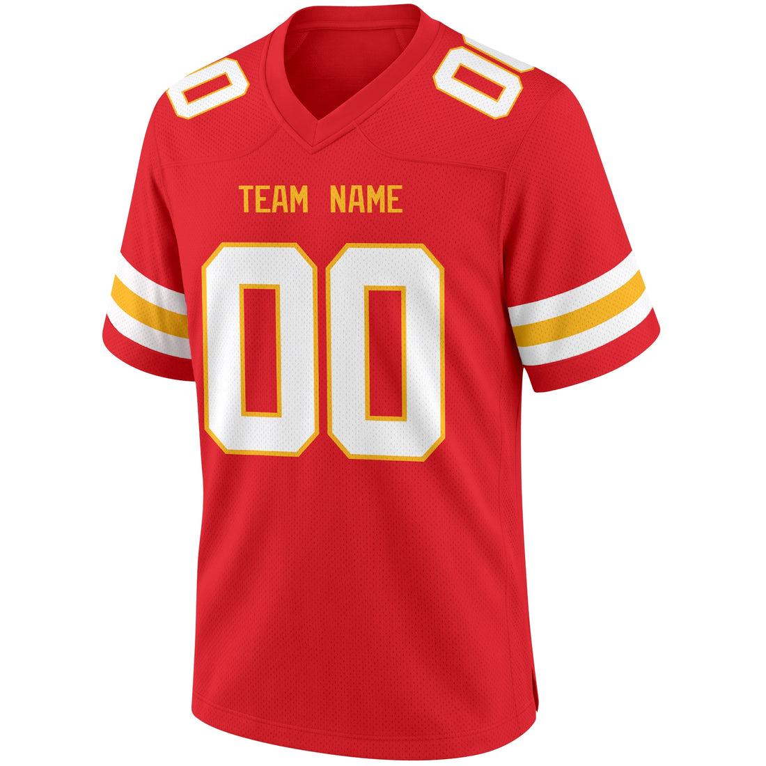Kansas City personalized Red football jersey showing front city lettering and number with back custom name and number
