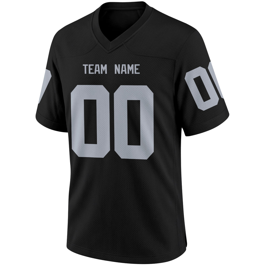 Las Vegas personalized Black football jersey showing front city lettering and number with back custom name and number