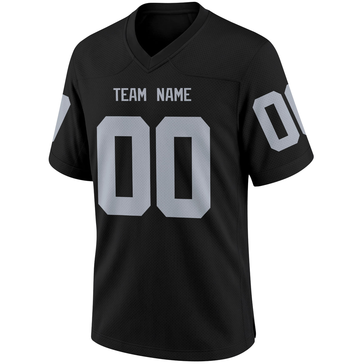 Las Vegas Black football jersey front view with V neck city lettering shoulder numbers and large front number