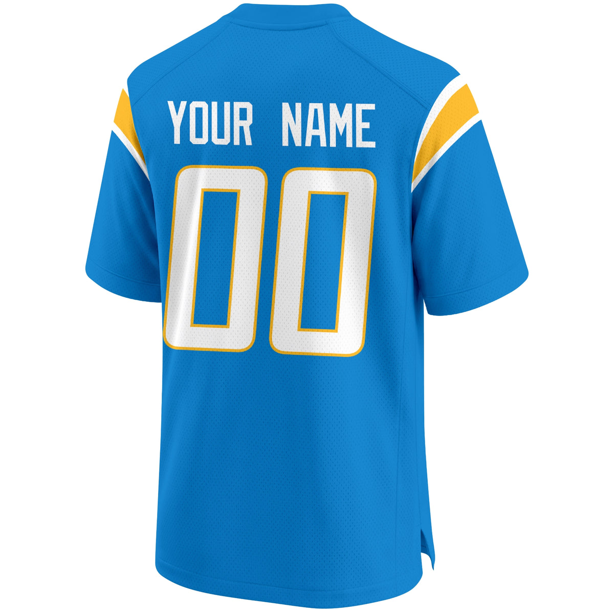 Los Angeles Blue personalized Light Blue football jersey back view with custom name and large jersey number