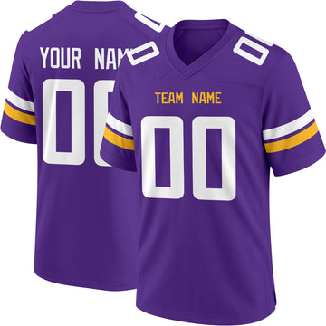 Minnesota personalized Purple football jersey showing front city lettering and number with back custom name and number