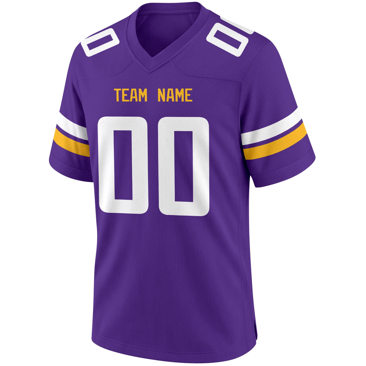 Minnesota Purple football jersey front view with V neck city lettering shoulder numbers and large front number